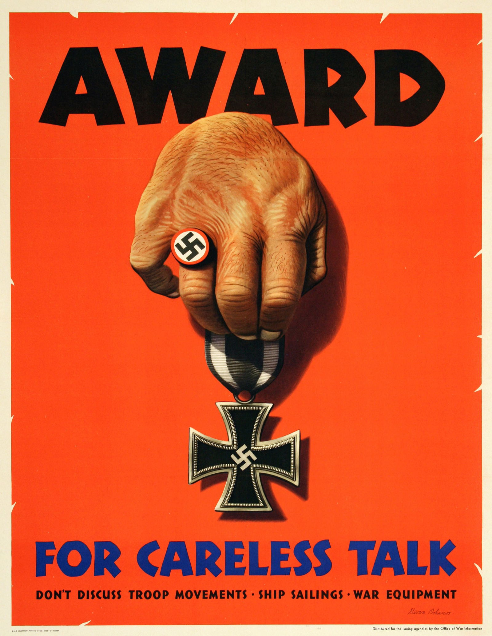 Original Vintage WWII Poster by Steve Dohanos - Award for Careless Talk c1943 (1 of 1)