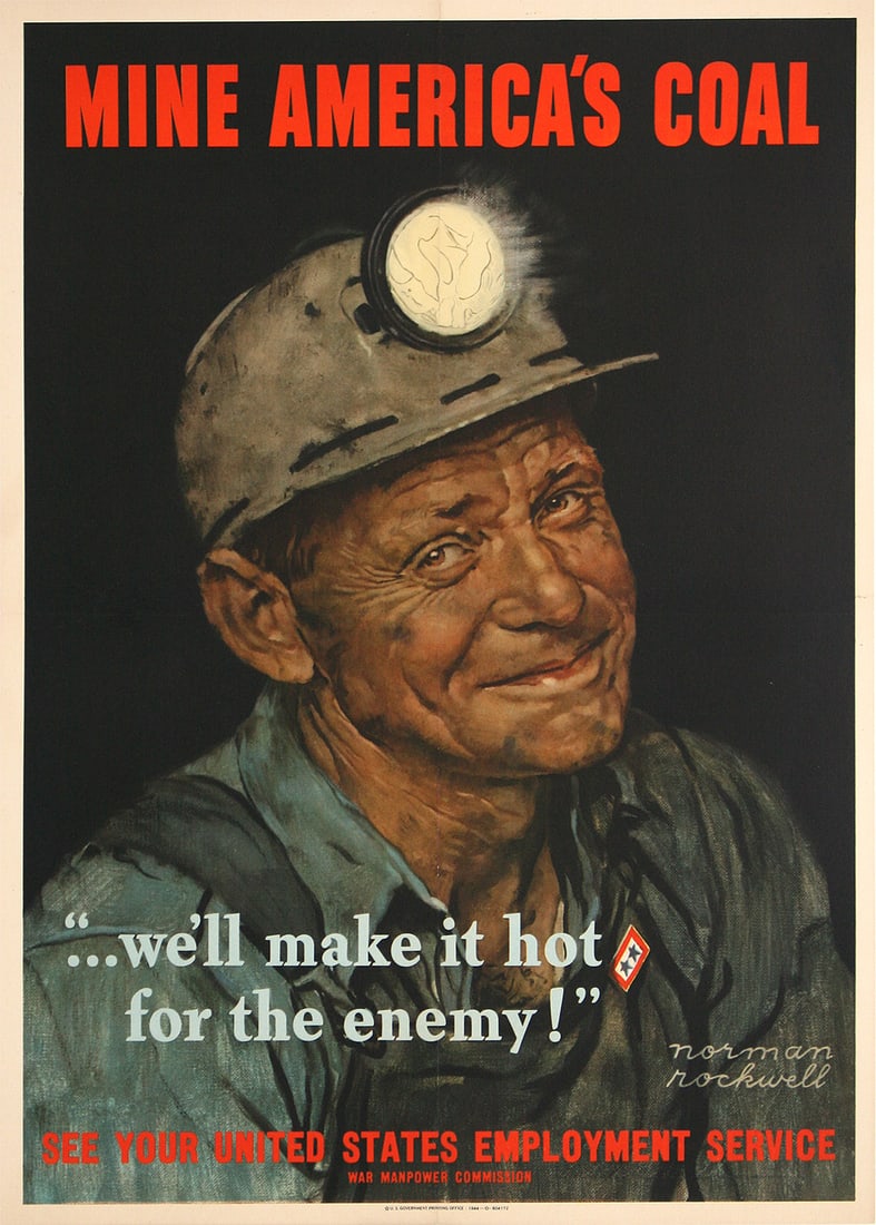 Original Vintage Norman Rockwell WWII Poster Mine America's Coal 1944 (1 of 1)