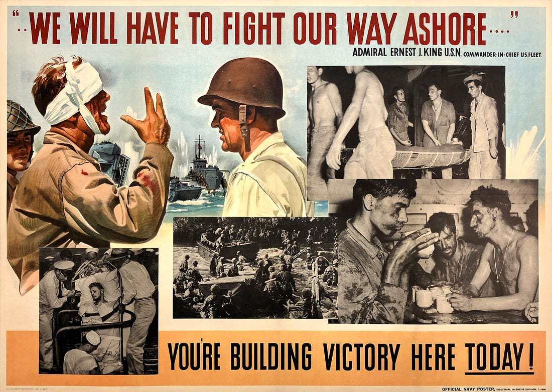Original Vintage WWII Navy Poster - We Will Have To Fight Our Way Ashore 1944 (1 of 1)