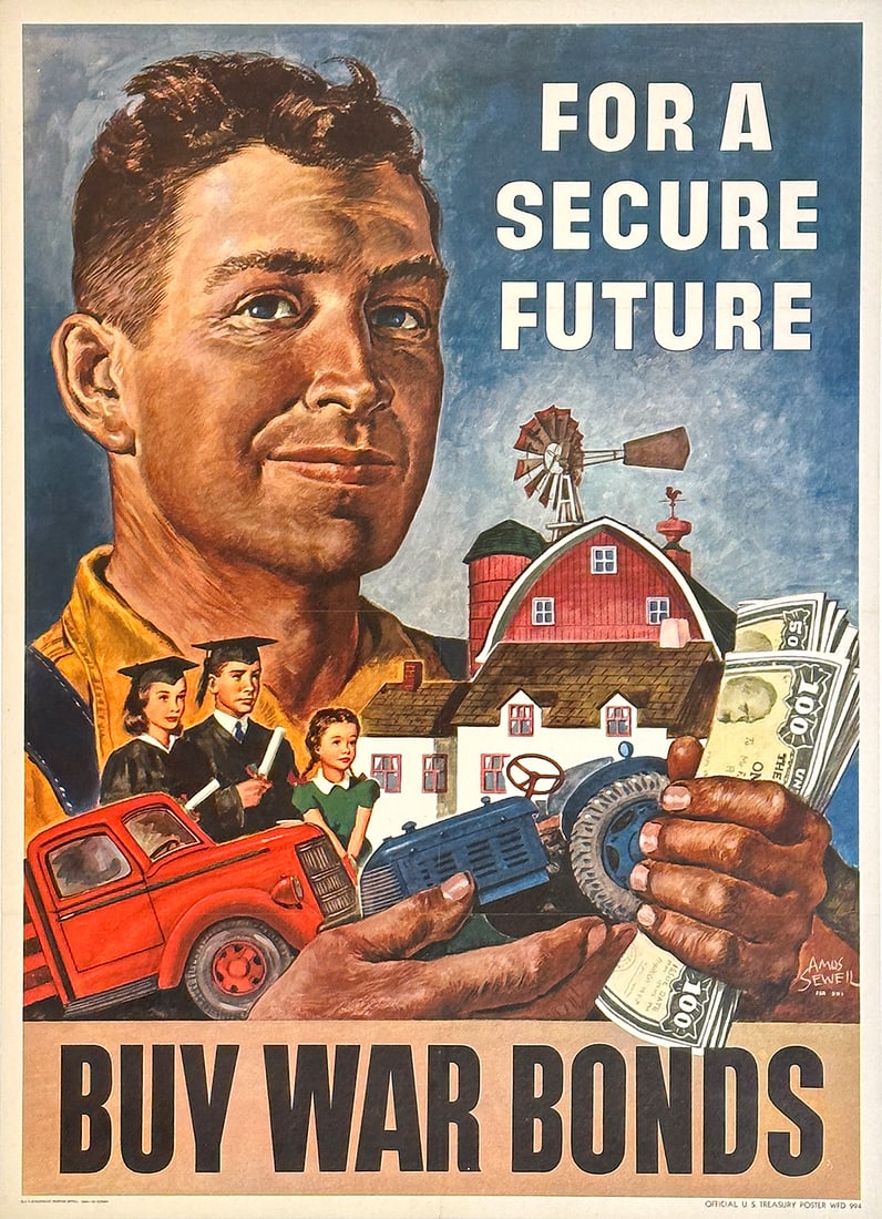 Original Vintage WWII Poster Buy War Bonds for A Secure Future by Amos Sewell (1 of 1)