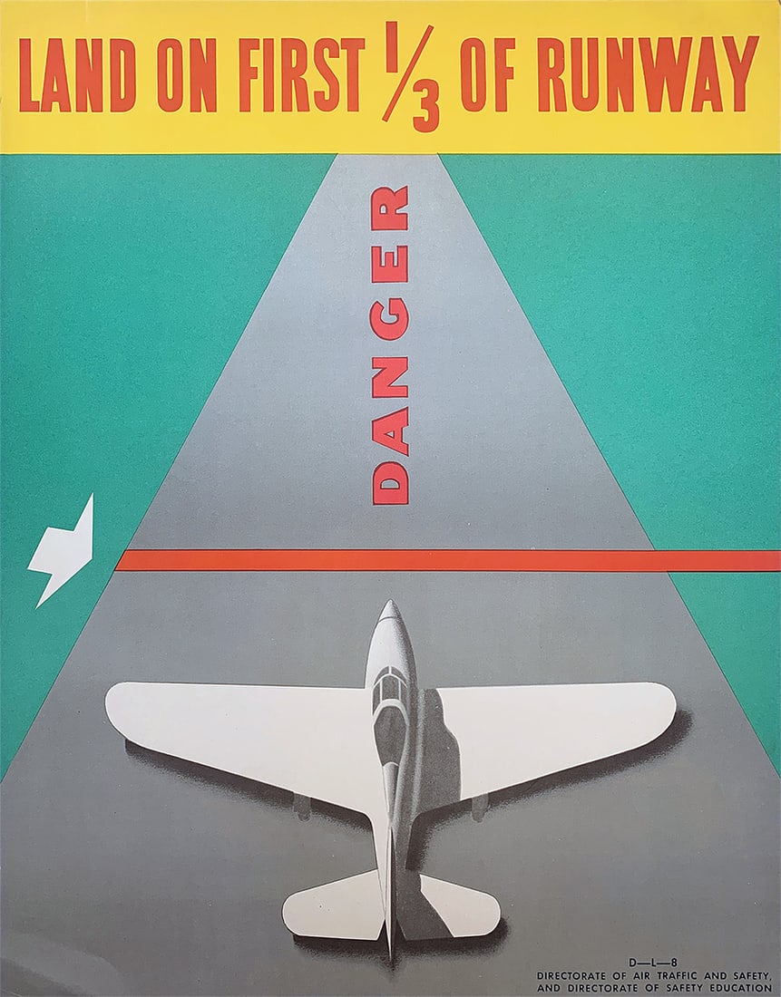 Original Vintage Airplane Safety Poster Land on First 1/3 of Runway c1942 (1 of 1)