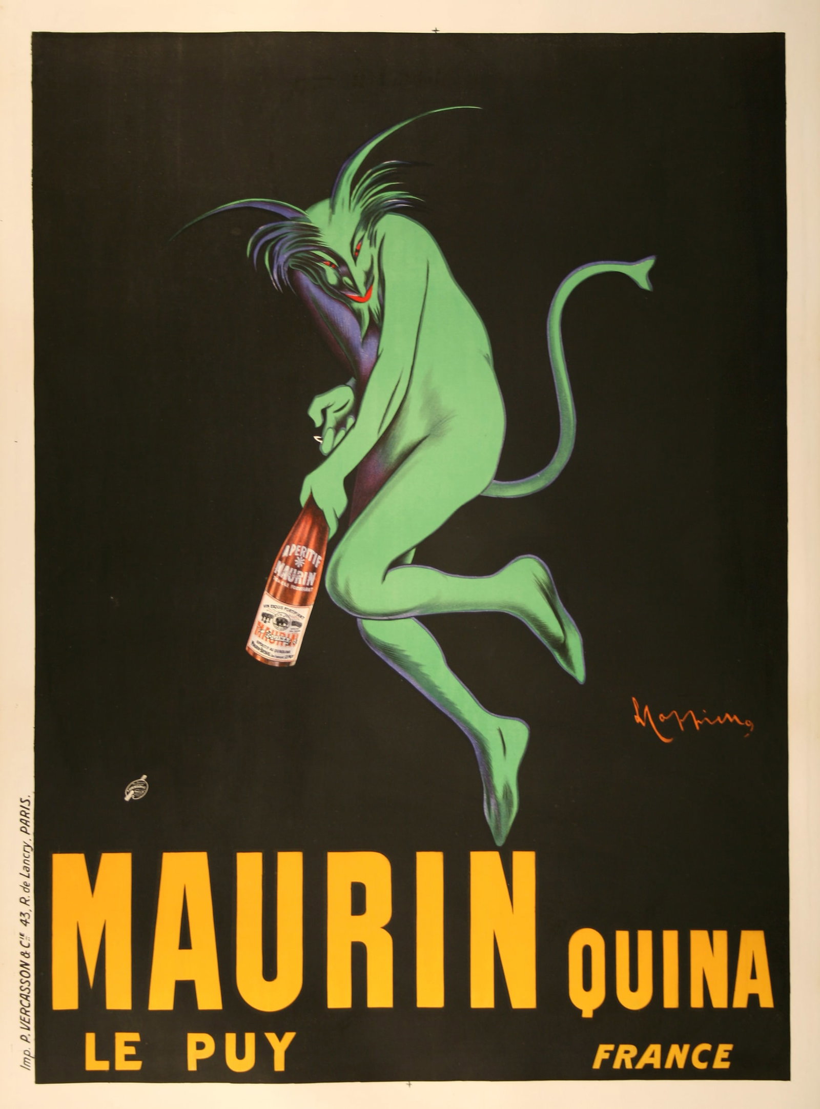 Maurin Quina by Leonetto Cappiello 1906 Original Vintage Poster Green Devil: This is truly one of the iconic images of vintage poster art. It was created in the early 1900's by the famed artist, Leonetto Cappiello. He was known to have created more than 2,000 poster images in 