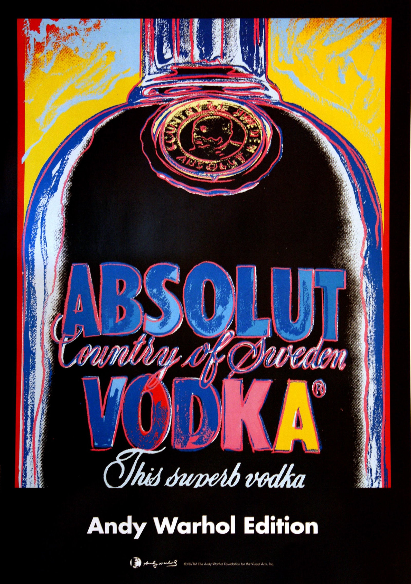 Andy Warhol Designed Original Vintage Poster for Absolut Vodka c2010: The Absolut Vodka advertising campaign has been in operation since 1981 winning hundreds of awards and membership in the American Marketing Association’s Marketing Hall of Fame, joining the ranks of