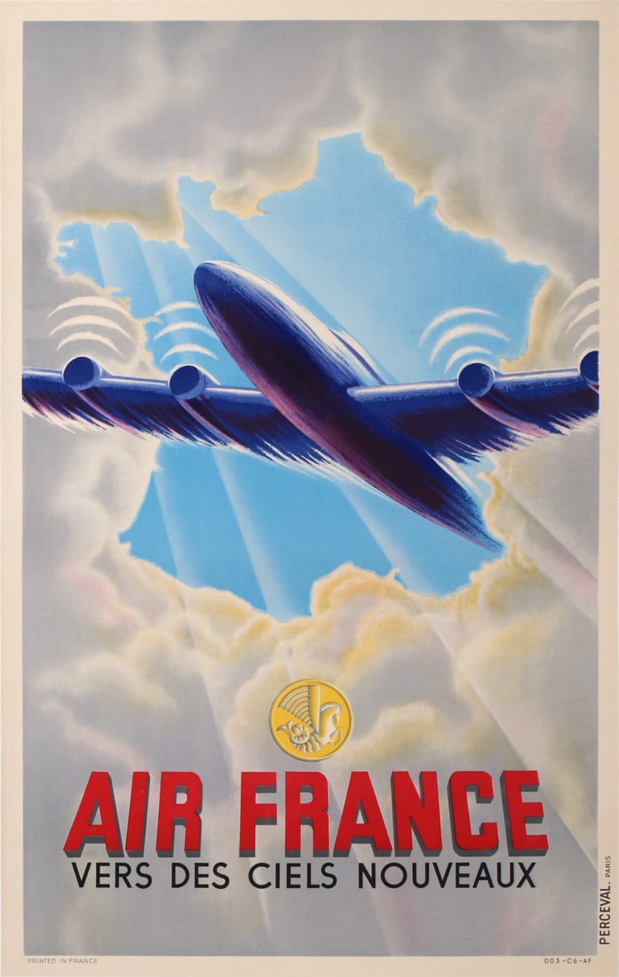 Original Vintage Air France Vers des Ciels Nouveaux Poster by Perceval 1949 (1 of 1)