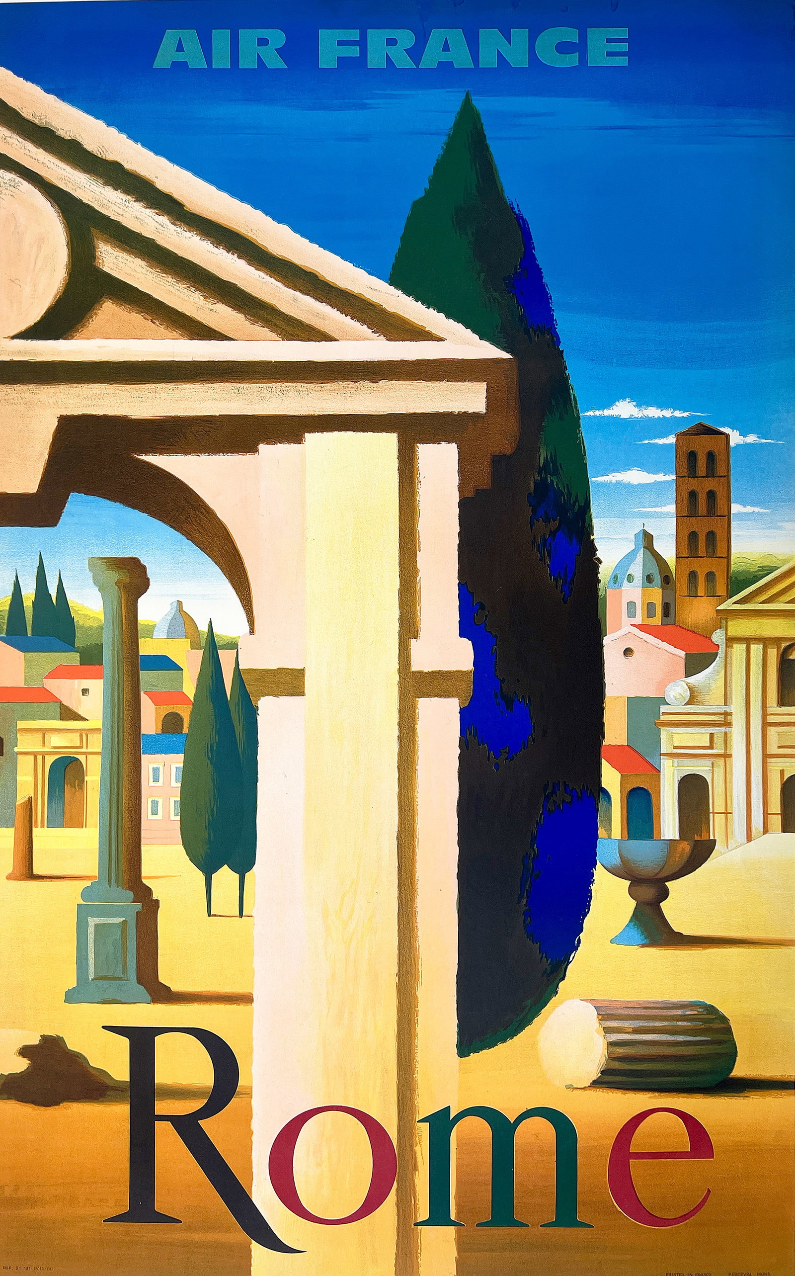 Original Vintage Air France Rome Poster 1957 by Nathan: Jacques Nathan-Garamond (1910–2001), often signing his work simply as “Nathan,” was a French graphic designer and illustrator known for his elegant travel posters created during the golden a