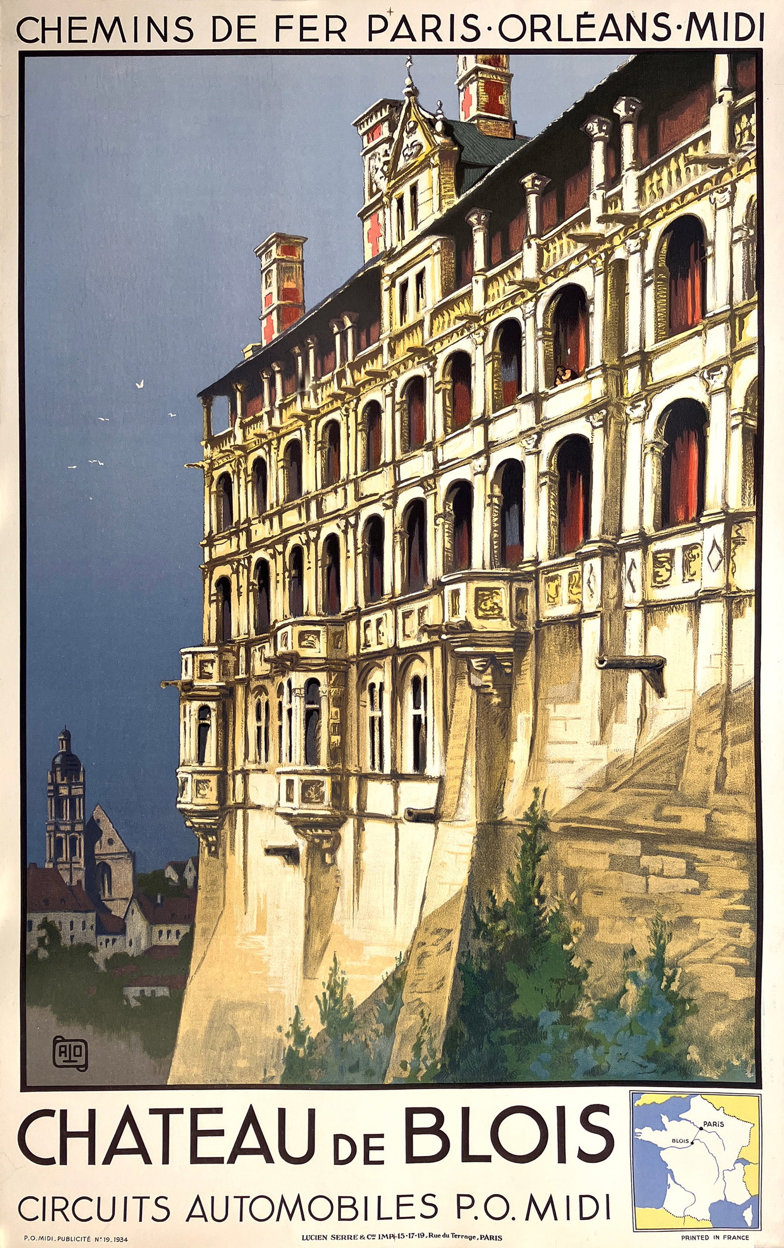 Original Vintage chateau de Blois Poster by Alo 1934 (1 of 1)