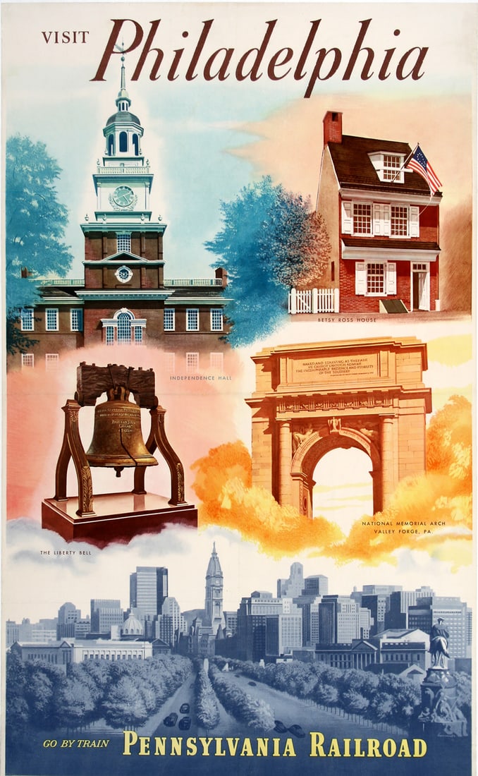 Pennsylvania Railroad Visit Philadelphia Original Poster c1948 by Kummer (1 of 1)