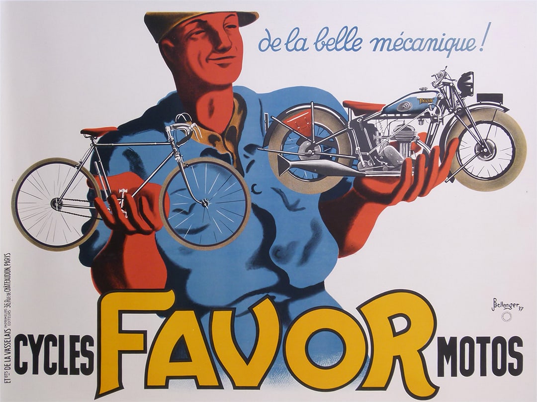 Favor Bicycle and Motorcycle Original Vintage Poster 1937 by Bellenger (1 of 1)