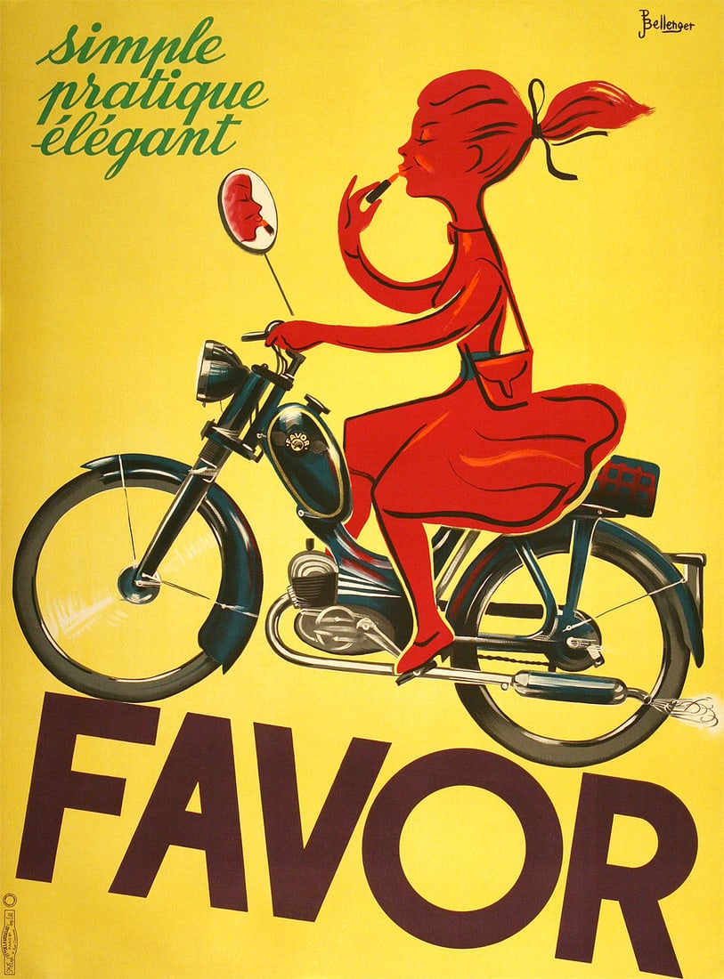 Favor Girl by Bellenger Original French Vintage Poster Motorcycle c1952 (1 of 1)