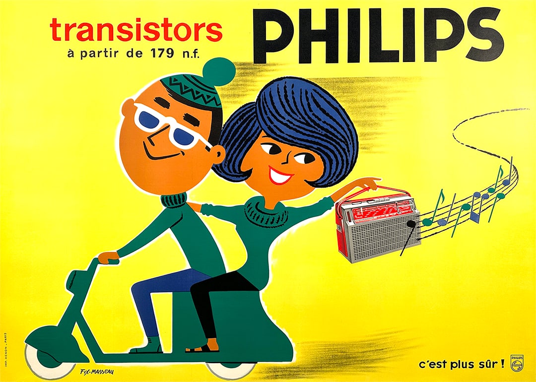 Original Vintage Philips Transistors Poster Scooter by Fix Masseau c1960 (1 of 1)