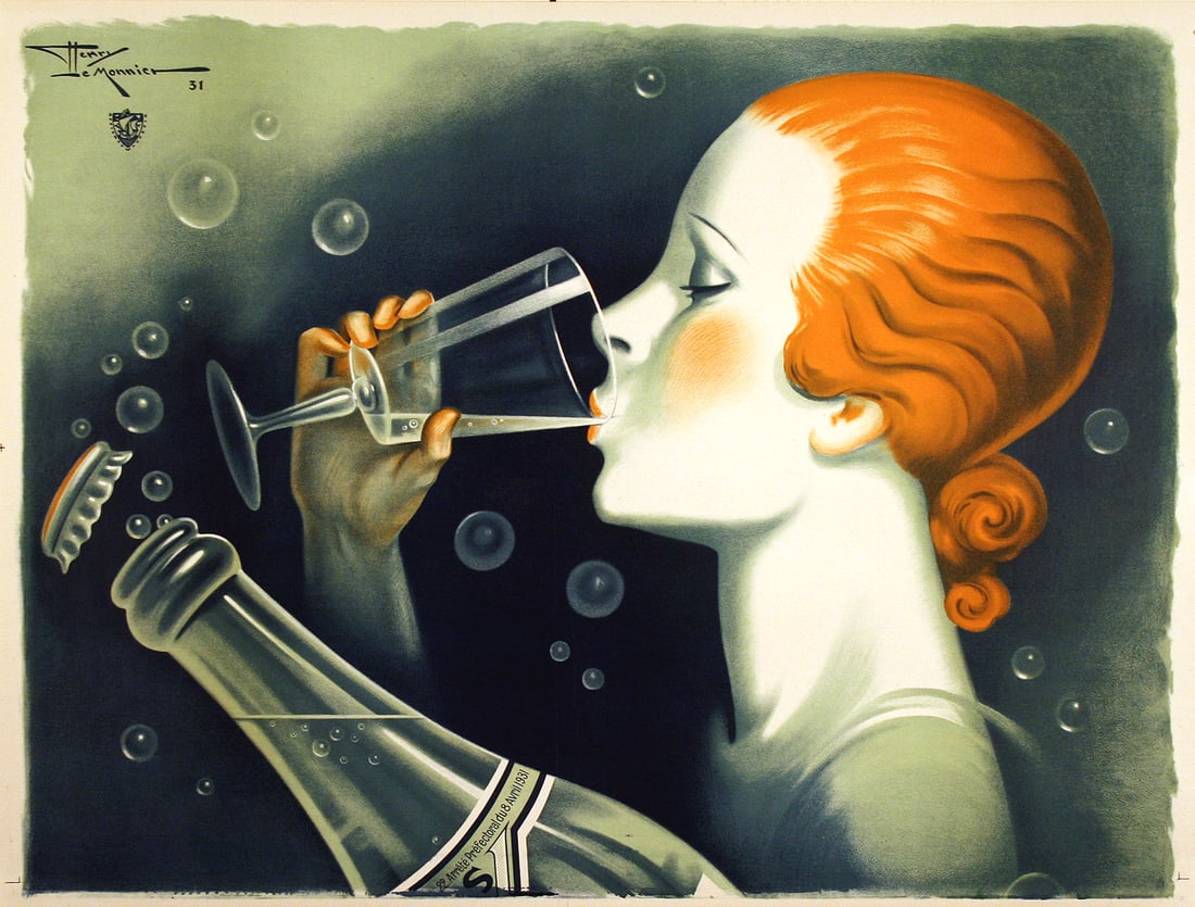 Source Verdier Original Vintage Poster by Henri le Monnier 1931: This image was created in 1931 by the talented French artist, Henri Le Monnier (1893 - 1978) for the company that produced bottled water under the name Source Verdier. It is an elegant view of the red