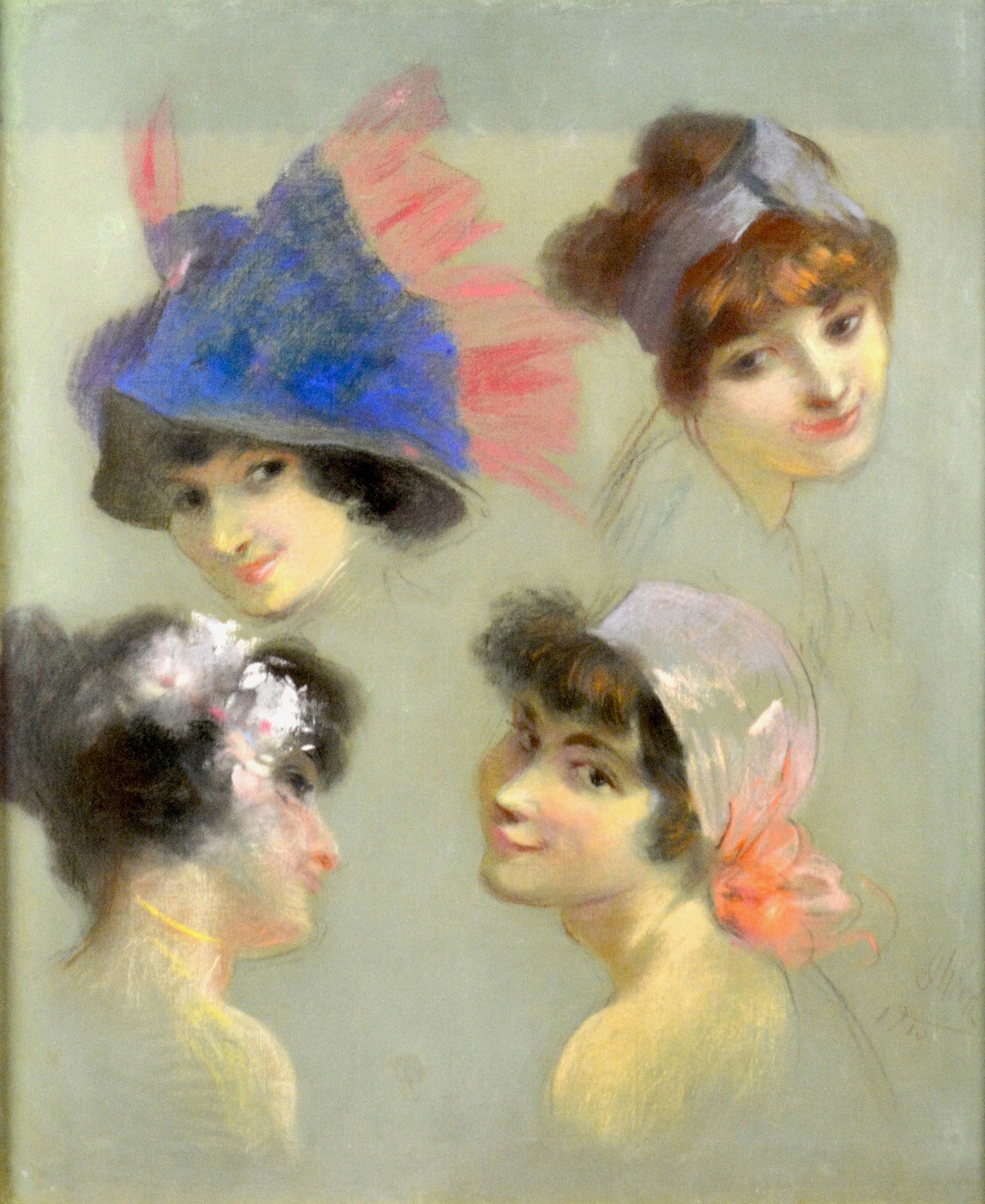 Original Pastel Painting of 4 Females by Jules Cheret 1910: Jules Cheret (1836-1932) is an important figure in poster history. He pioneered the art of color lithography, and for this is commonly referred to as the, “Father of Poster Design”. It is beca