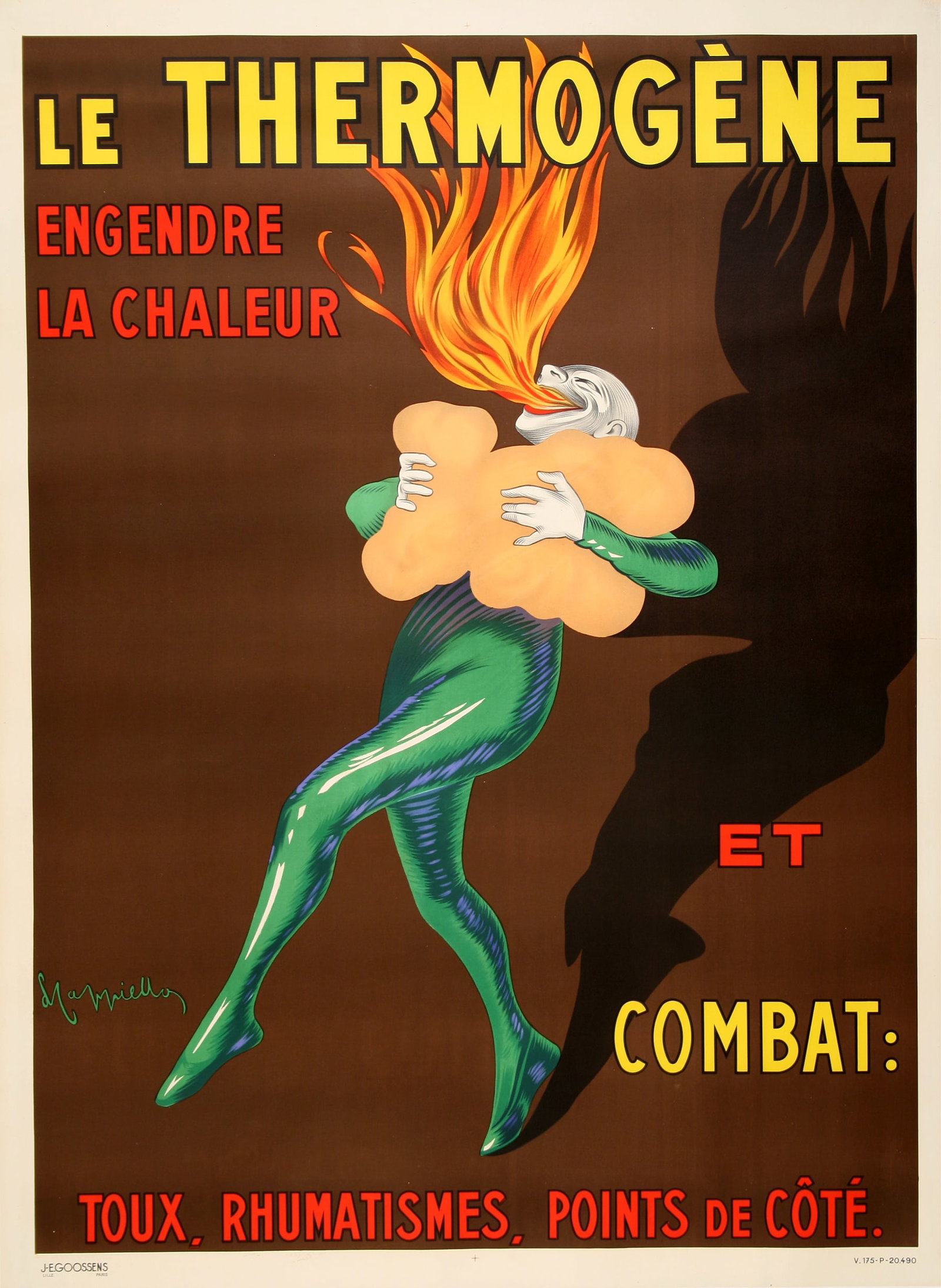 Original Vintage Cappiello Thermogene Large Poster C1925: This striking French advertising poster for Le Thermogène was created by Leonetto Cappiello (1875–1942), the pioneering Italian-born artist often regarded as the father of the modern advertising po