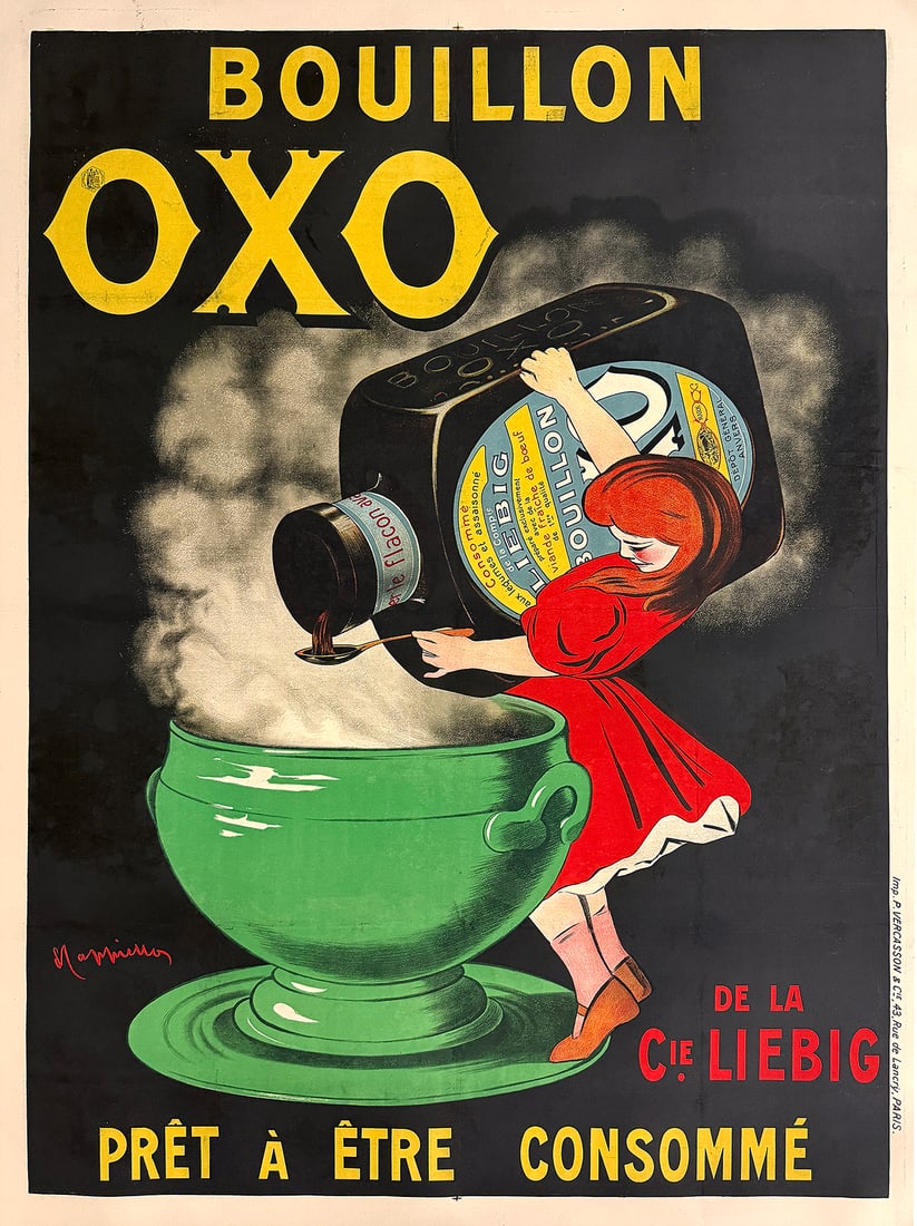 Origiinal Vintage Cappiello Bouillon Oxo Poster c1907 ULTRA RARE!: This vibrant French advertising poster for Bouillon OXO was created by Leonetto Cappiello (1875–1942), the Italian-born artist widely regarded as the father of the modern advertising poster. Produce