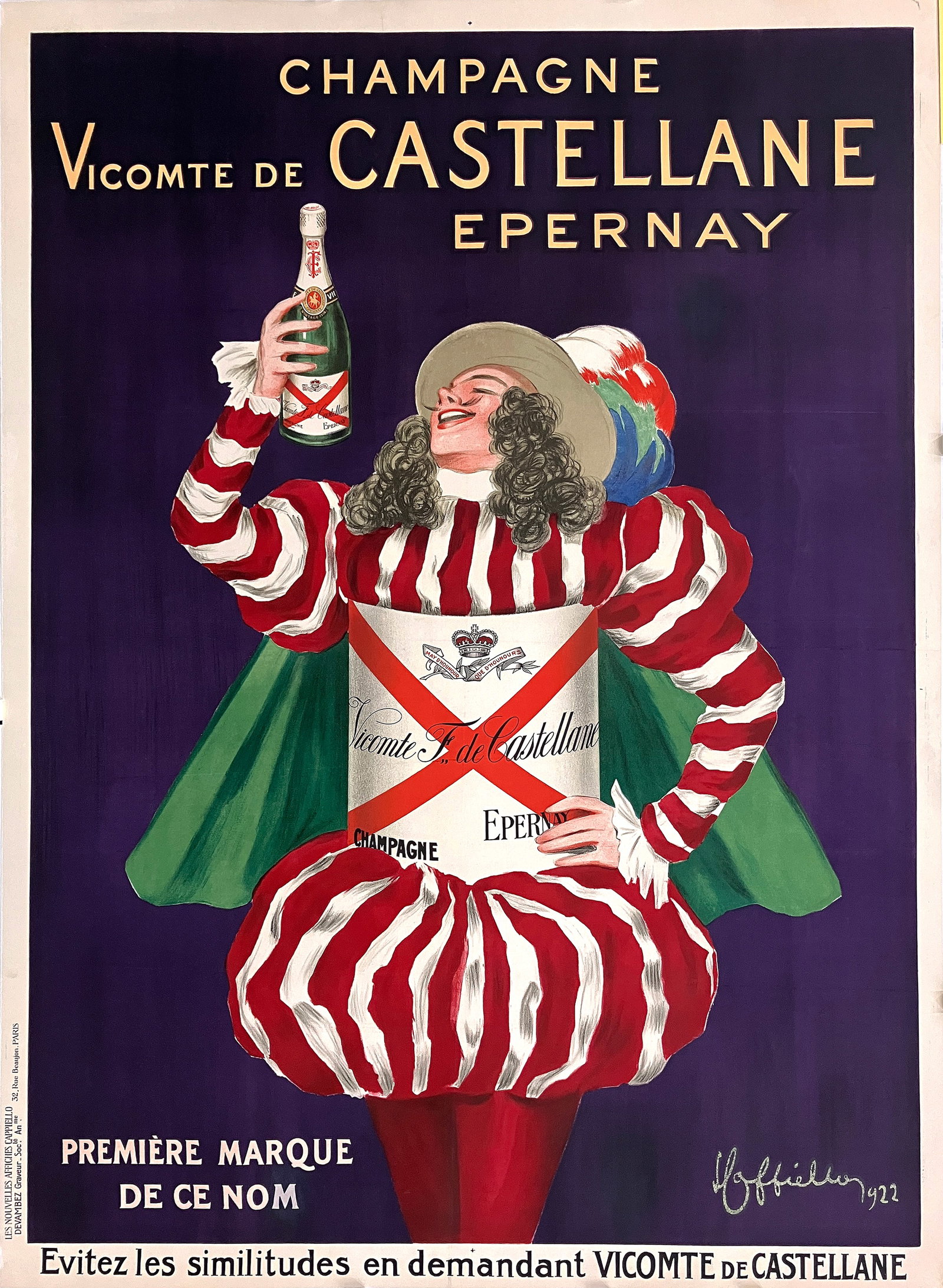 Original Vintage Leonnetto Cappiello Champagne Vicomte de Castellan Poster 1922 (1 of 1)