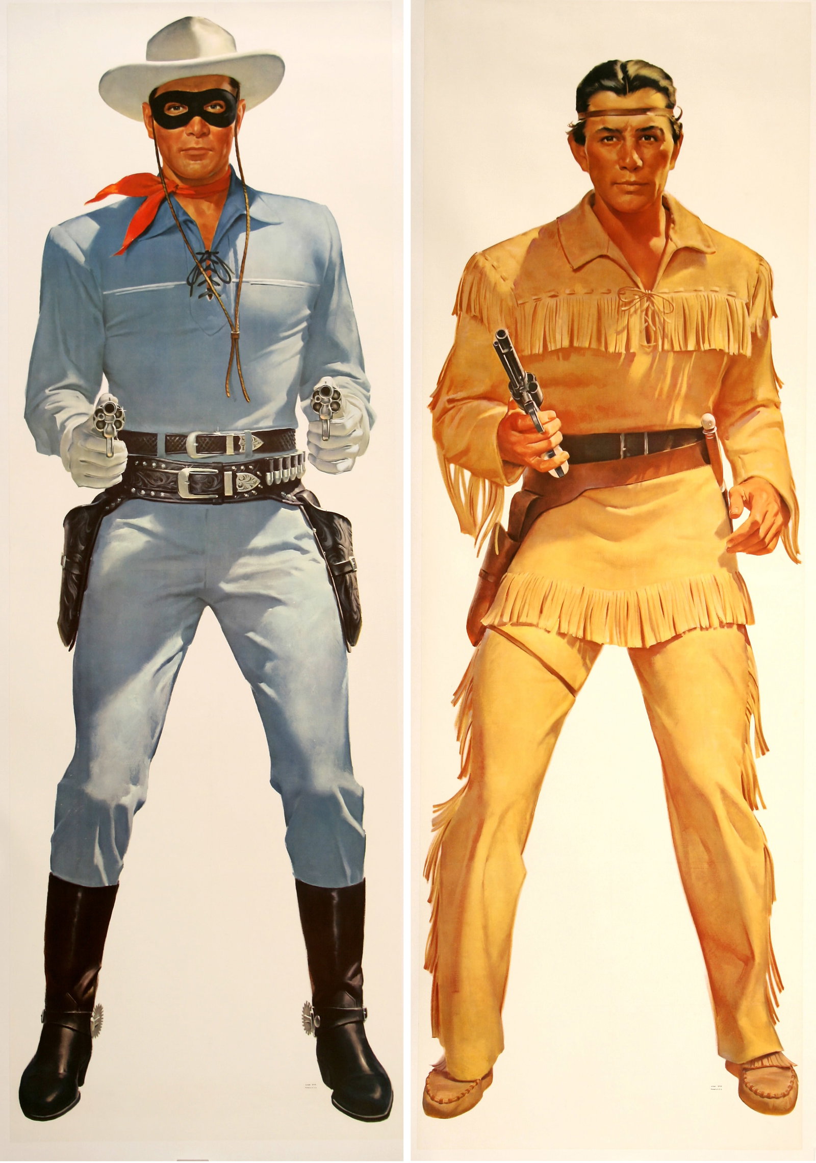 Set of Original Vintage Posters - The Lone Ranger And Tonto 1957: These lifelike images show The Lone Ranger as he might have appeared to any of his enemies as he fought crime in the West; mask on, guns drawn. Tonto, the Lone Ranger’s faithful Native American comp