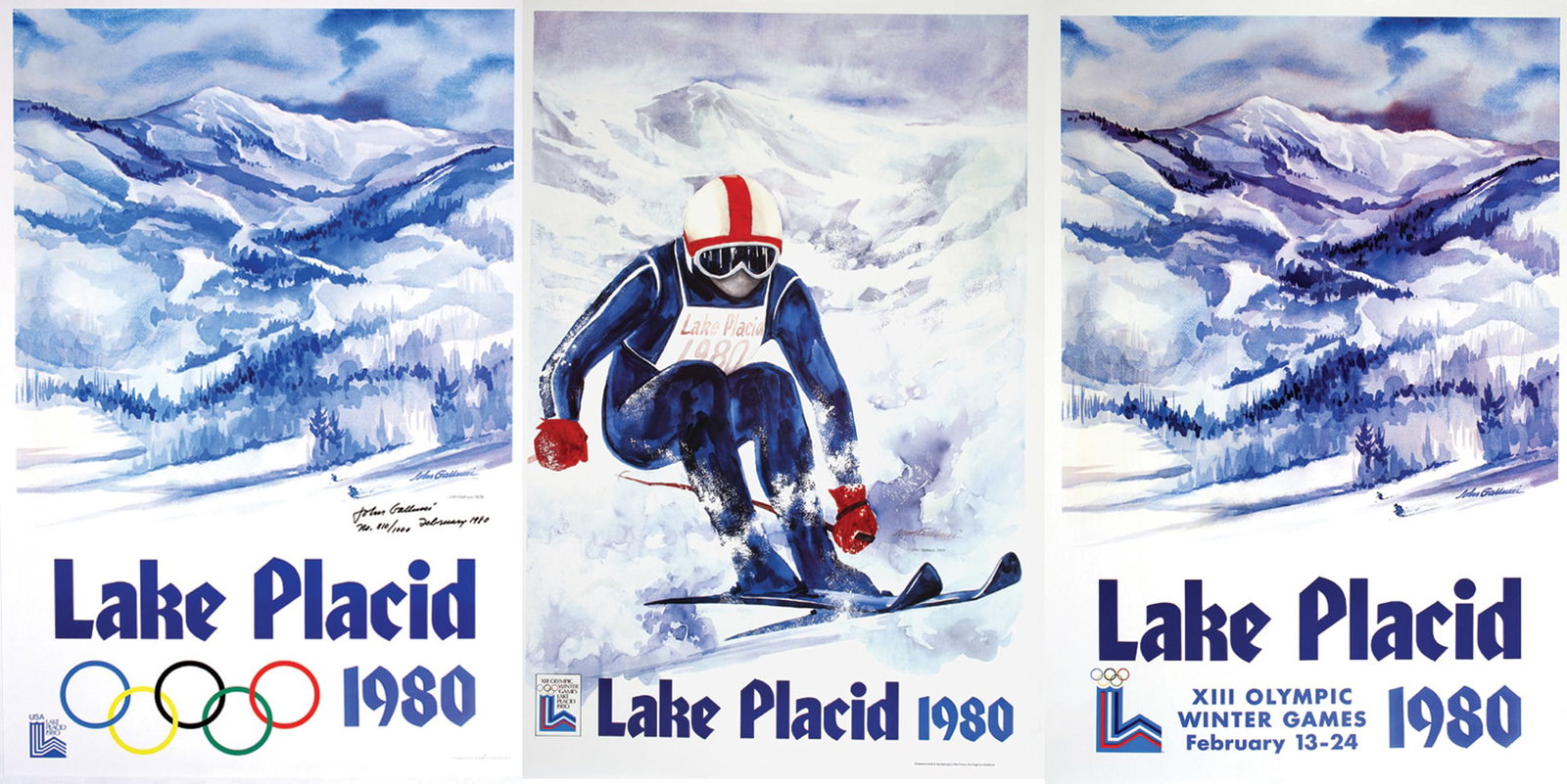 Set of Three 1980 Lake Placid Original Vintage Winter Olympics Posters by John Gallucci (1 of 1)