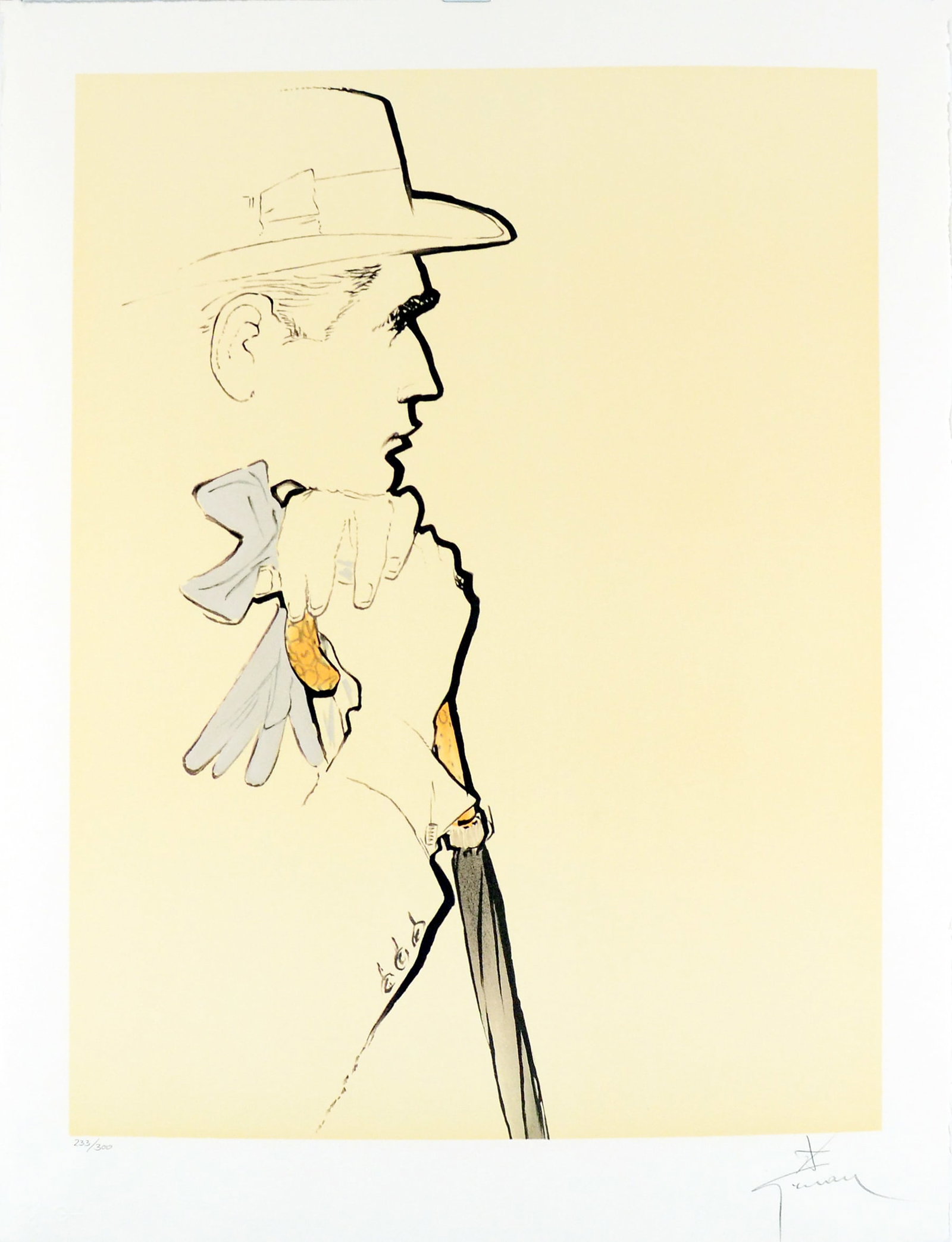 Rene Gruau Hand signed and Numbered Print c1989 Au Champs de Cours: Rene Gruau (1909-2004) is one of the most recognized poster artists of the 21st Century. Gruau was a fashion illustrator whose exaggerated portrayal of fashion design through painting has had a lastin