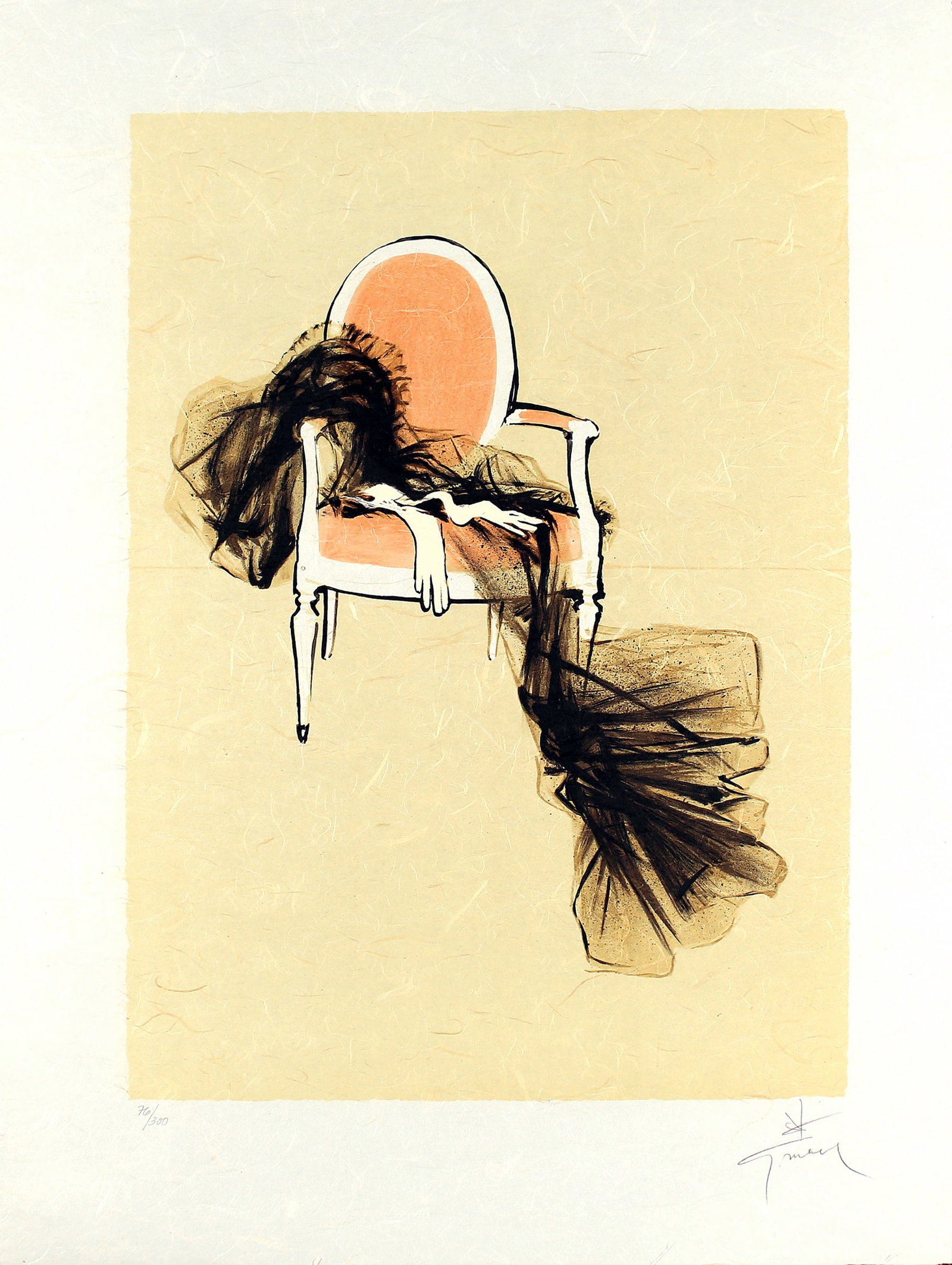 Rene Gruau Hand Signed and Numbered Print c1989 Scarf and Gloves: Rene Gruau (1909-2004) is one of the most recognized poster artists of the 21st Century. Gruau was a fashion illustrator whose exaggerated portrayal of fashion design through painting has had a lastin