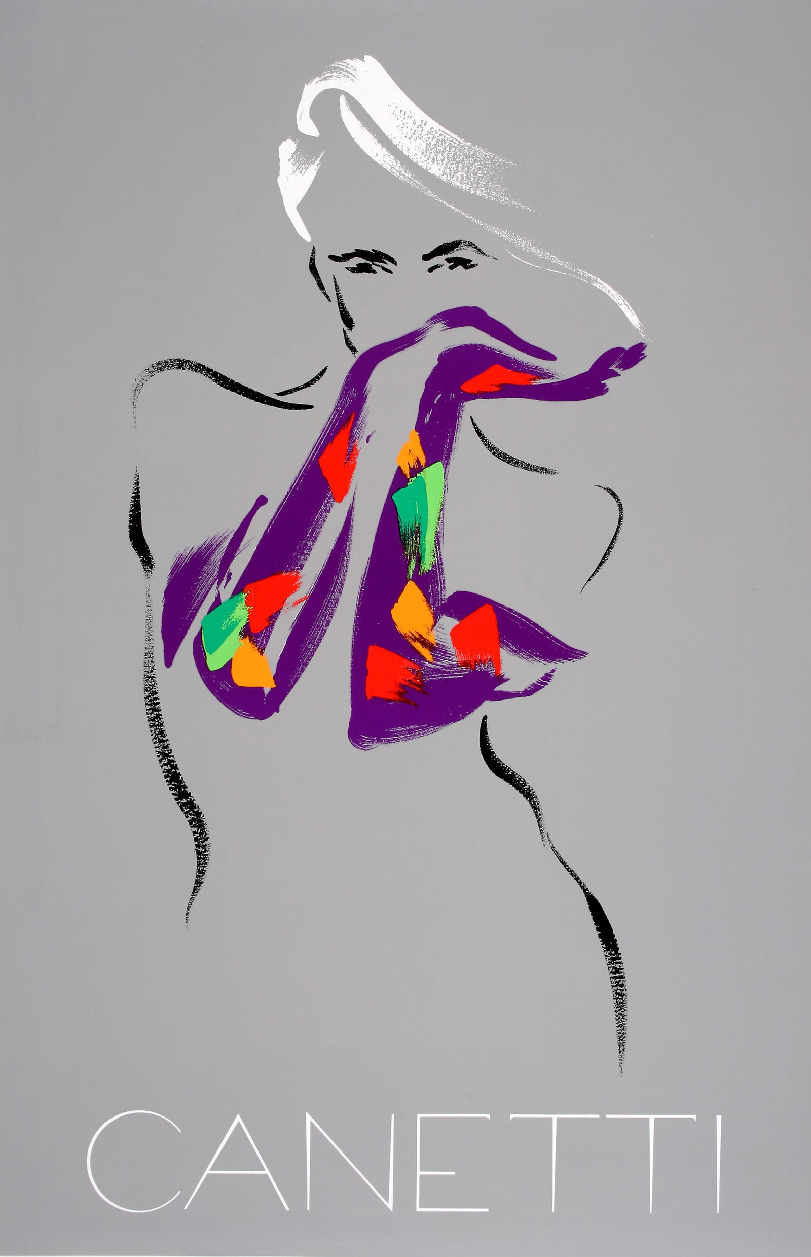 Michel Canetti Original Poster 1975 - Purple Gloves: This is an original poster created circa 1975 by the well known French poster artist Michel Canetti.Canetti was first trained as an illustrator and then progressed to posters. He uses a minimum of det