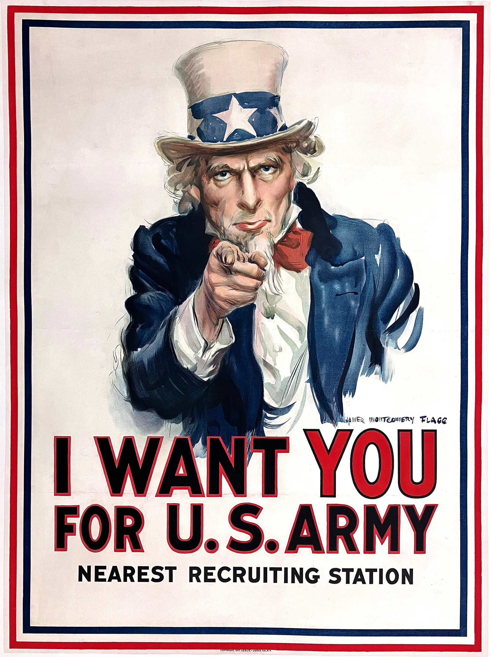 Original Vintage I Want You Uncle Sam Poster by James Montgomery Flagg 1917: One of the best known of all posters ever created is this image of Uncle Sam that was created by James Montgomery Flagg to stimulate recruiting efforts for the United States Army during World War I. F