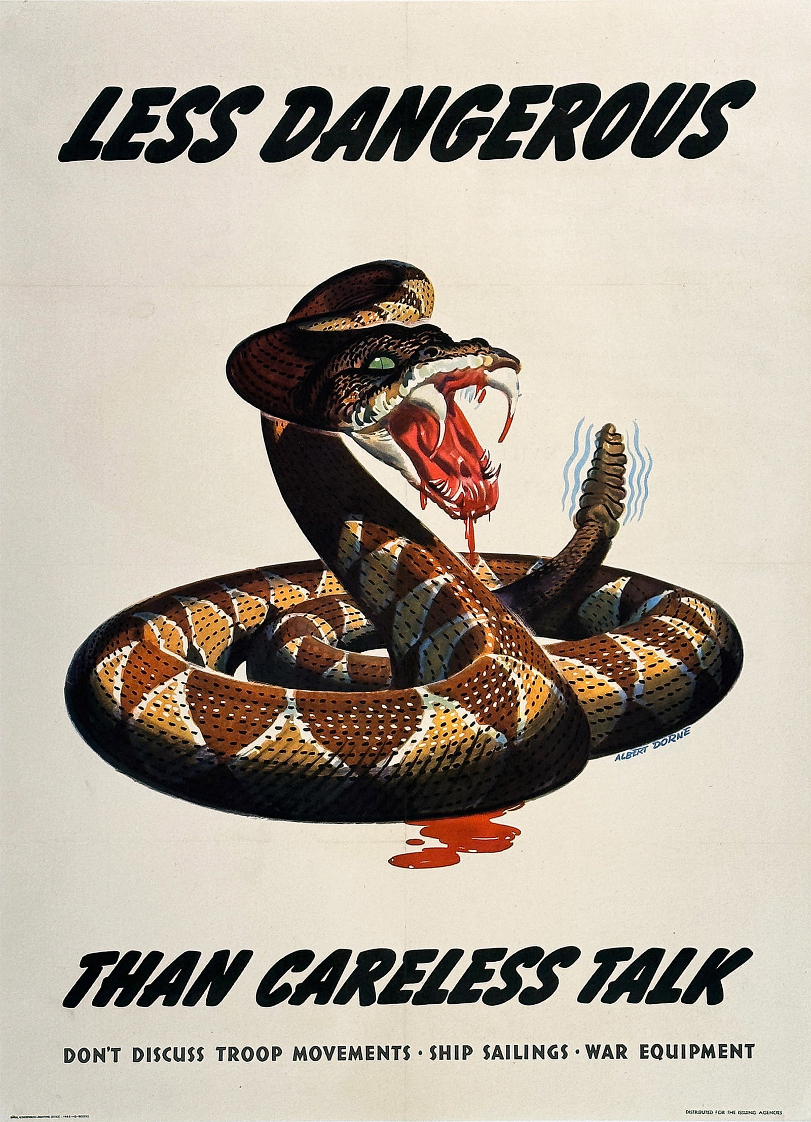 Original Vintage WWII Poster Less Dangerous Than Careless Talk by Albert Dorne Large Format: Not all WWII posters were created by the US Government. This poster, part of a highly popular campaign, was created by Stetson Hats and warned of the dangers of sharing sensitive information about tro