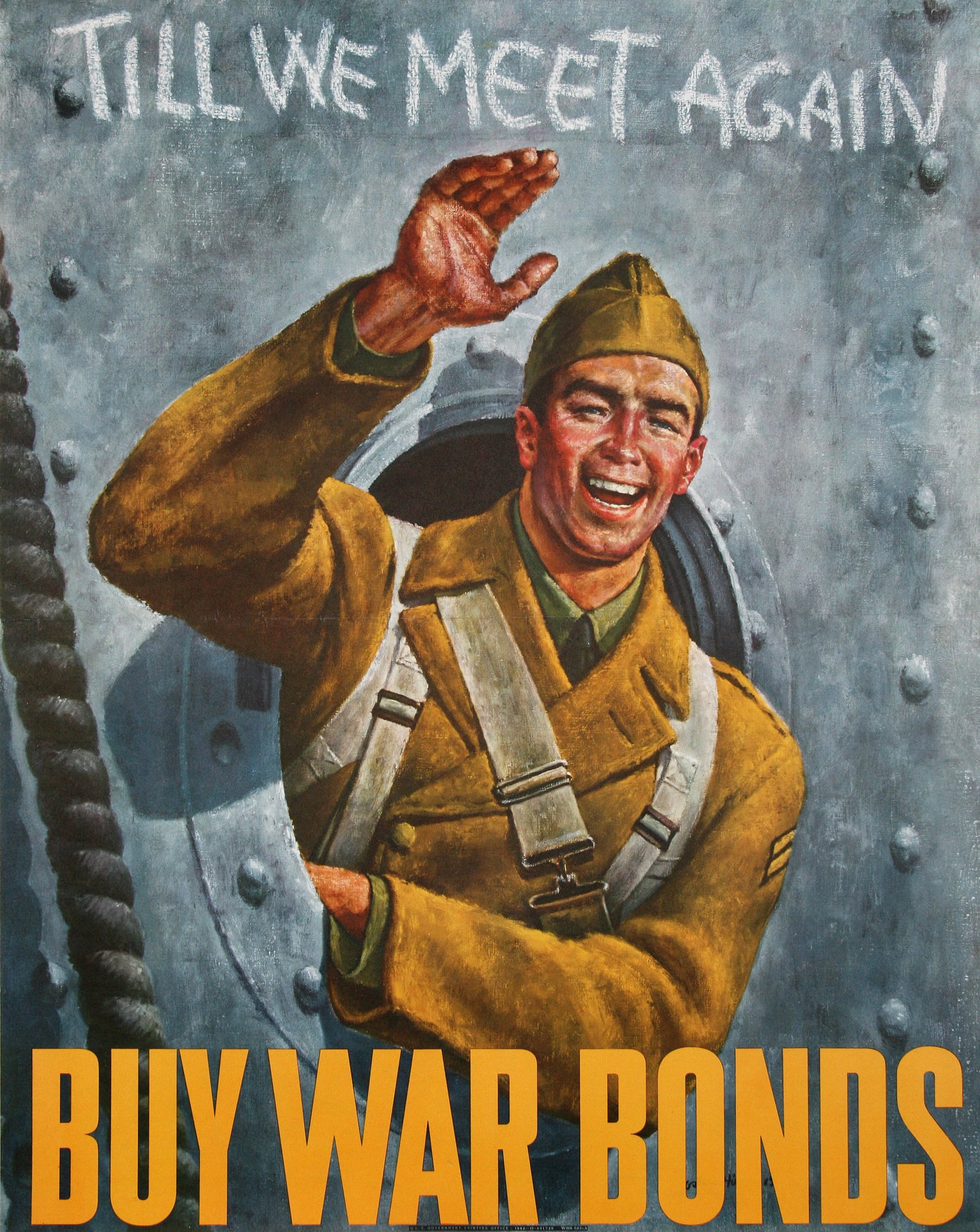 Original World War II Poster - Till We Meet Again by Joseph Hirsch C1942: This is a poster created during World War ll as part of the home front campaign to conserve waste products for the war effort. It is a bold image that reminds us that every bit of conservation support
