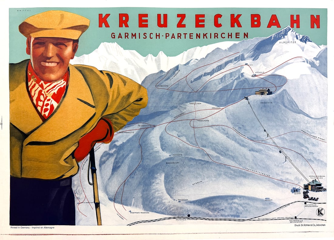 Original Vintage Kreuzeckbahn - Garmisch Poster by Hugo Knittel c1930 (1 of 1)