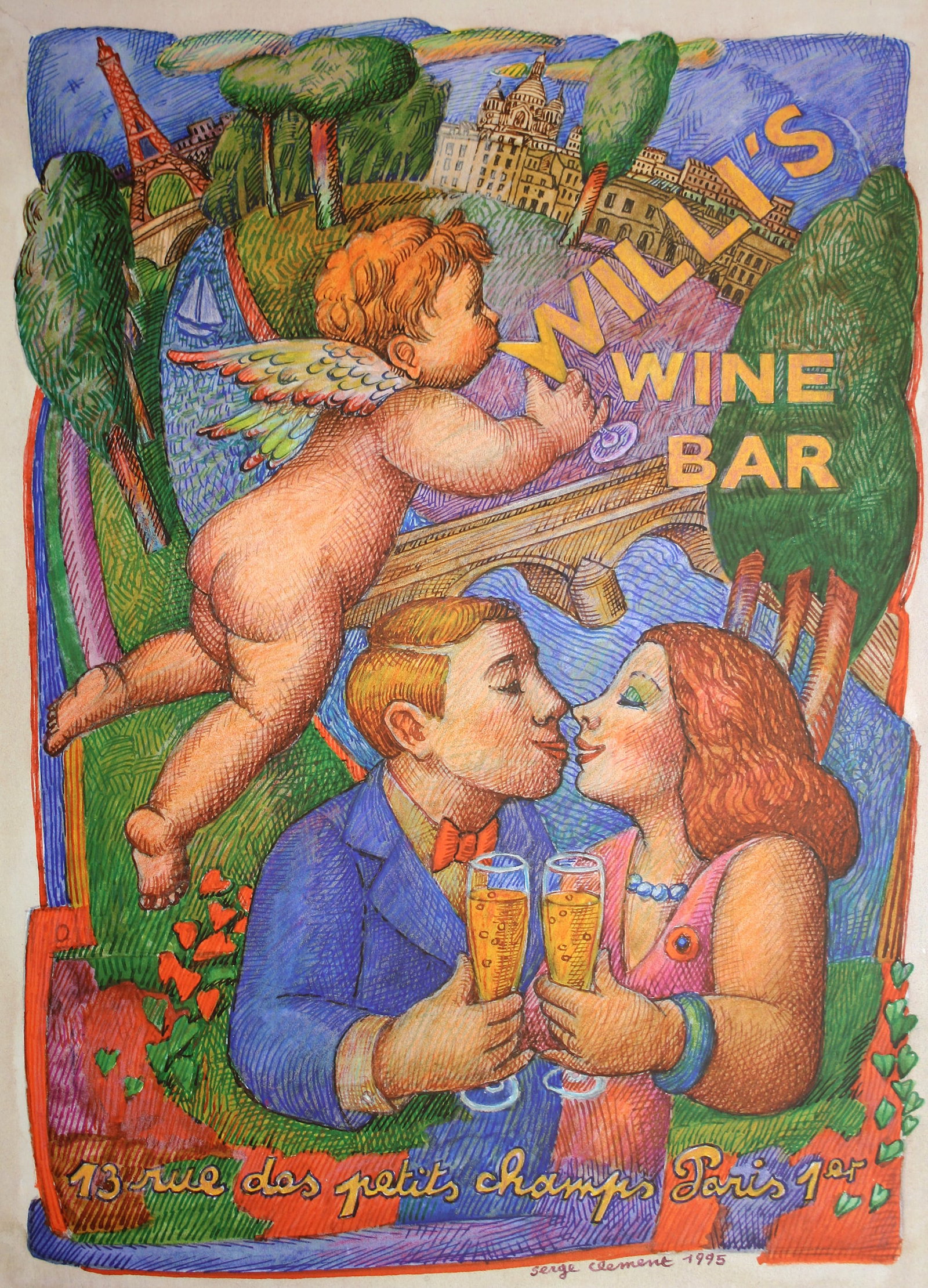 Willi’s Wine Bar Paris Original Vintage Poster 1995 by Serge Clement (1 of 1)
