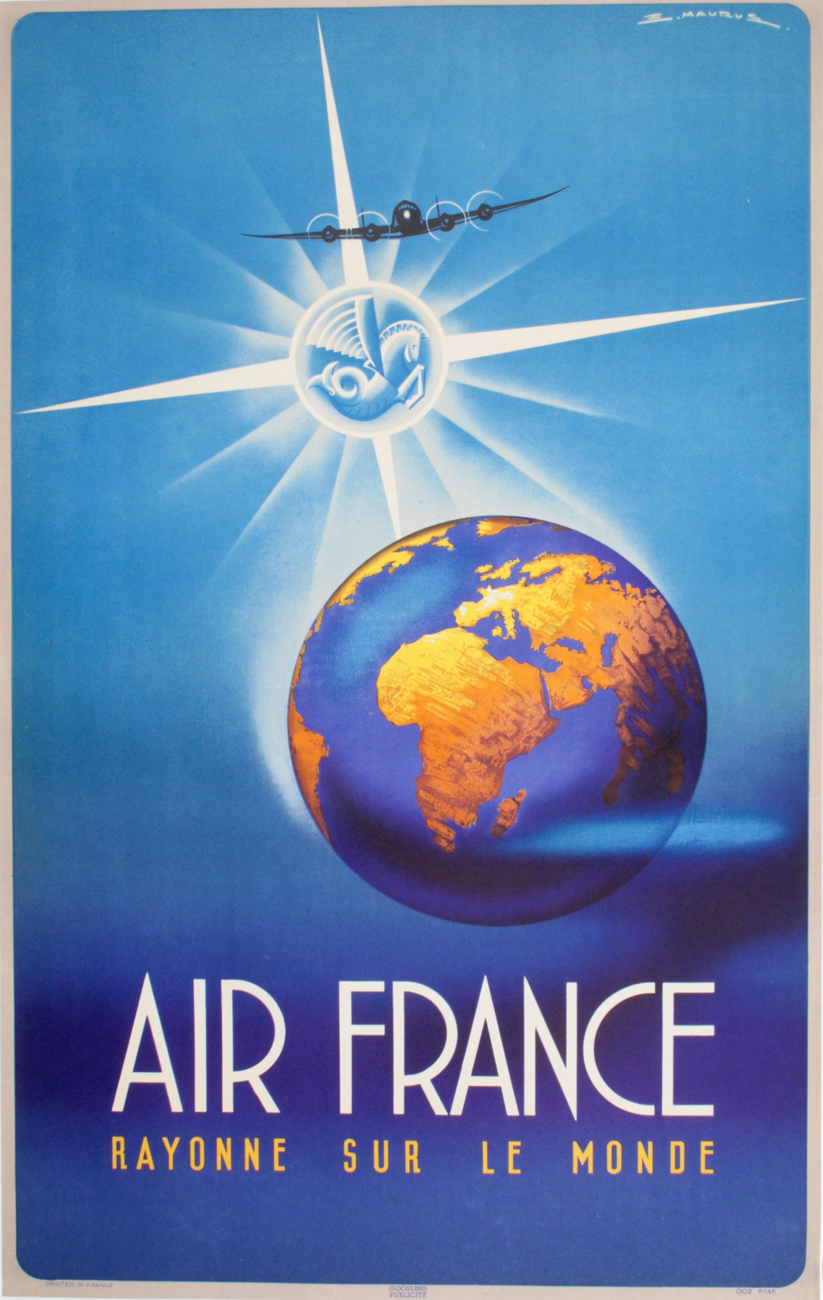Original VIntage Air France - Rayonne Sur Le Monde Poster by Edmond Maurus 1950 (1 of 1)