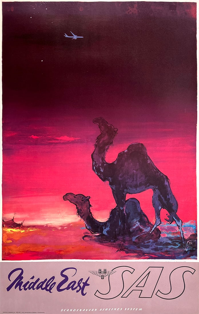 Original Vintage SAS Middle East Travel Poster by Otto Nielsen c1955 Camels (1 of 1)