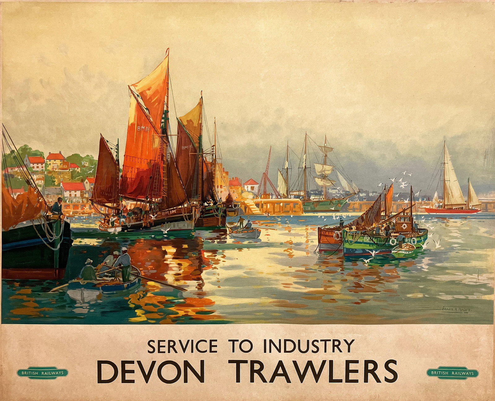 Original Vintage Devon Trawlers Service to Industry Poster by Frank Mason (1 of 1)