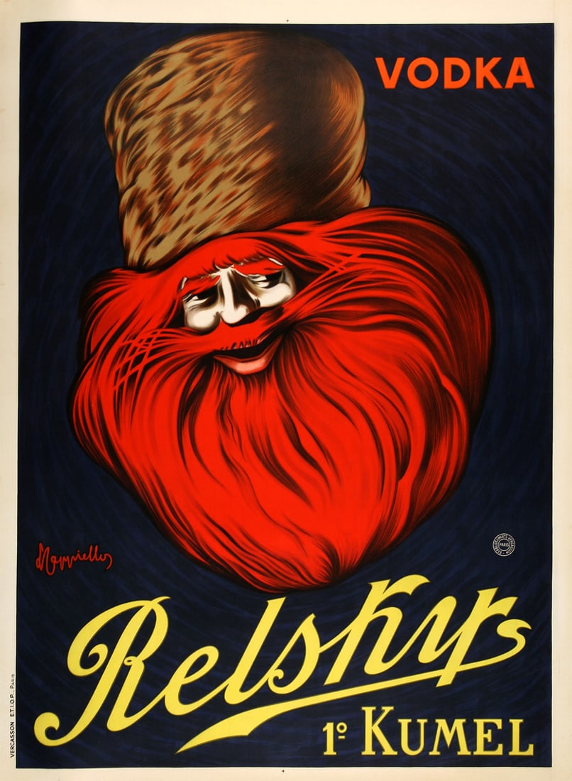 Relsky Vodka Original Vintage Poster by Leonetto Cappiello C1925 Large Format: This poster for Relsky Vodka is a particularly exciting poster by famed artist Leonetto Cappiello. It was produced and printed in 1925, and stands out in a realm of liquor posters from the era that te