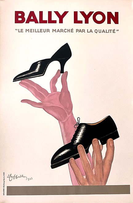 Original Vintage Leonetto Cappiello Bally Lyon Poster 1933 - Small Format: This original French advertising poster was created by Leonetto Cappiello in 1933 for Bally Lyon, a retailer of Bally shoes. The slogan “Le meilleur marché par la qualité” translates as “T