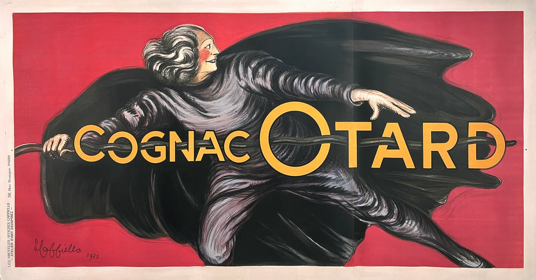 Original Vintage Cappiello Cognac Otard Poster 1925 Oversize: This monumental original vintage poster was created in 1925 by Leonetto Cappiello for Cognac Otard, one of France’s historic cognac producers. Measuring approximately 91 x 45 inches, the unusually l
