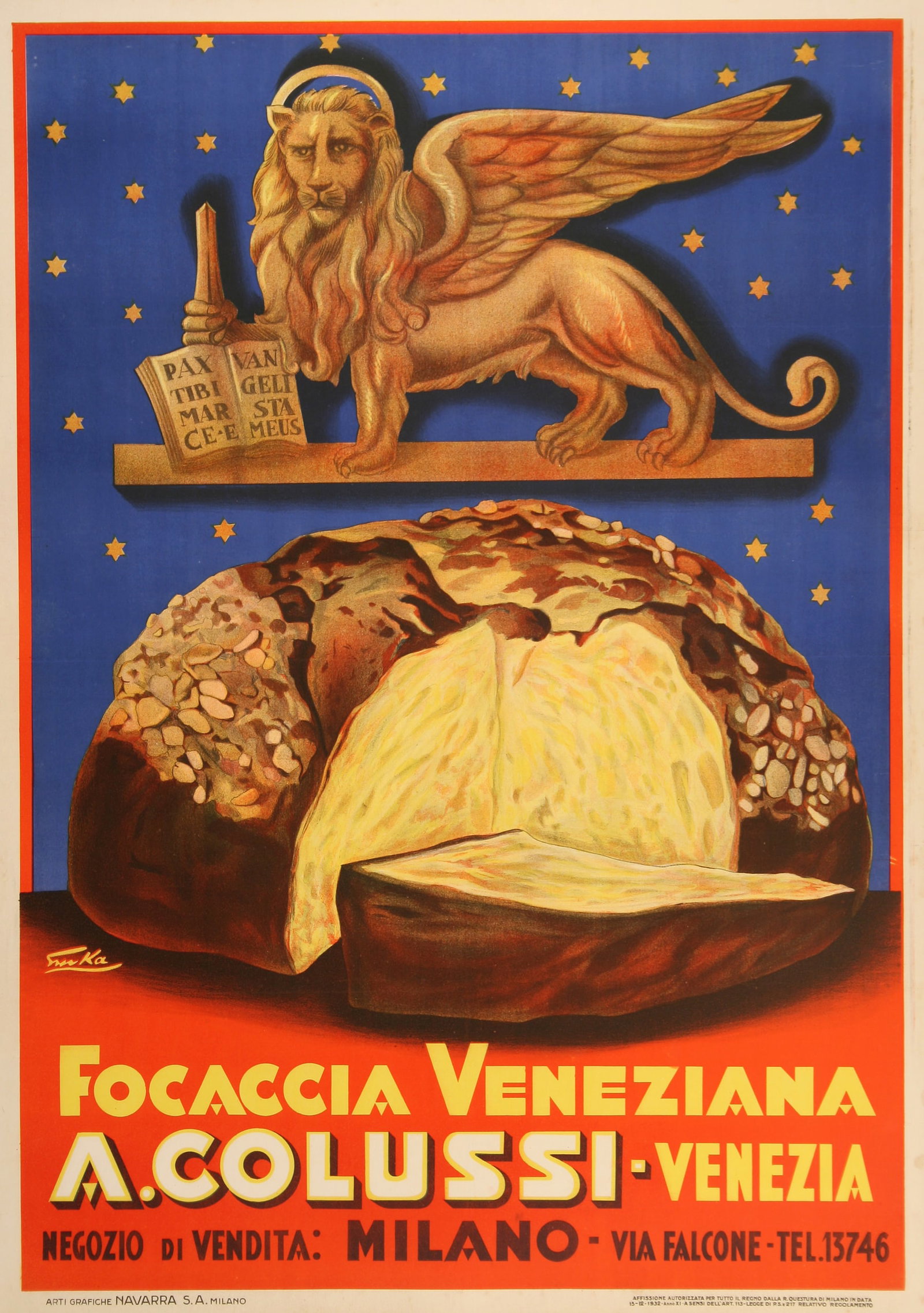 Original Vintage Focaccia Veneziana Poster by Emka c1932 - Large Format (1 of 1)