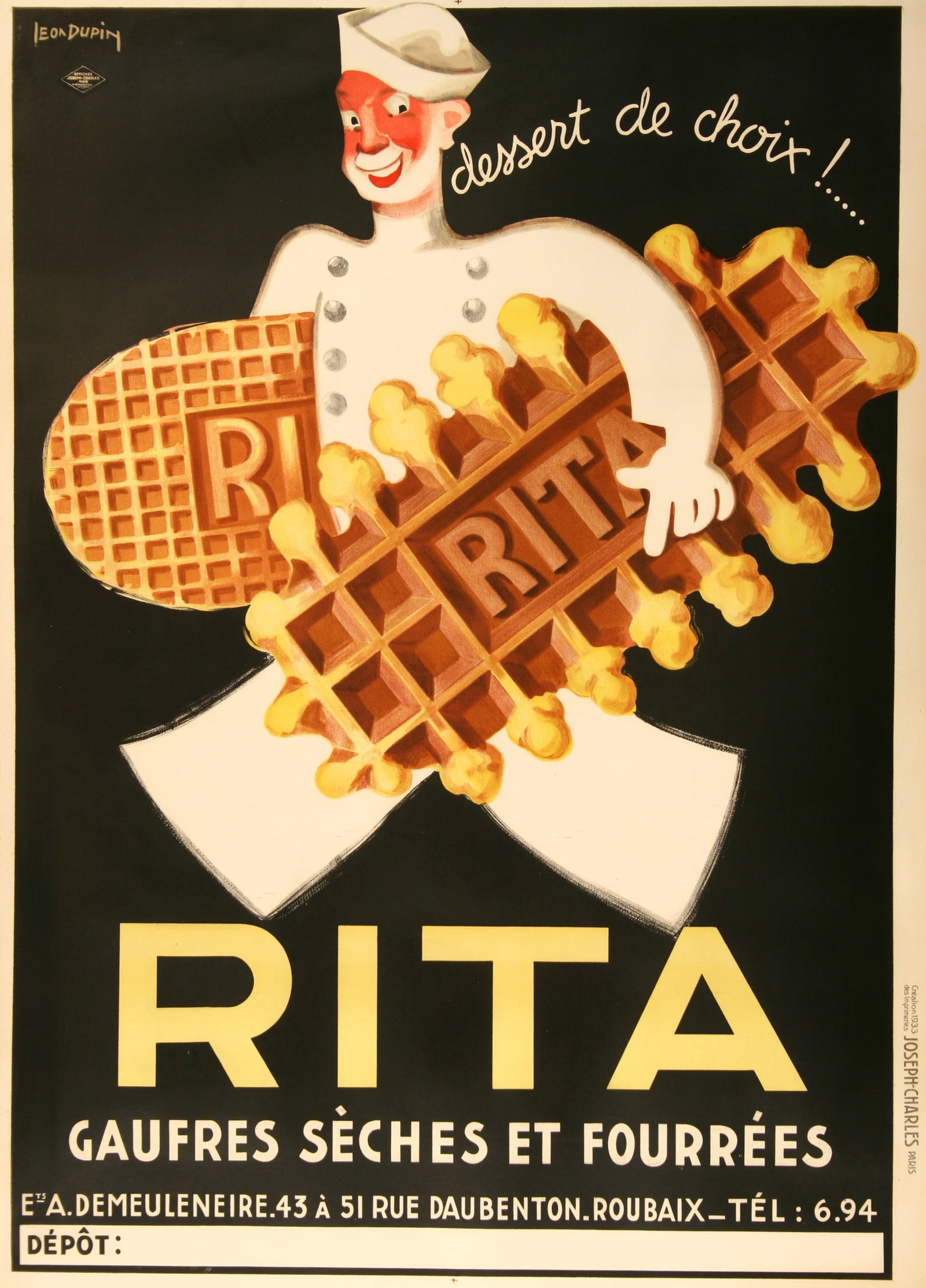 Original Vintage French Rita Biscuits Poster 1933 by Leon Dupin (1 of 1)