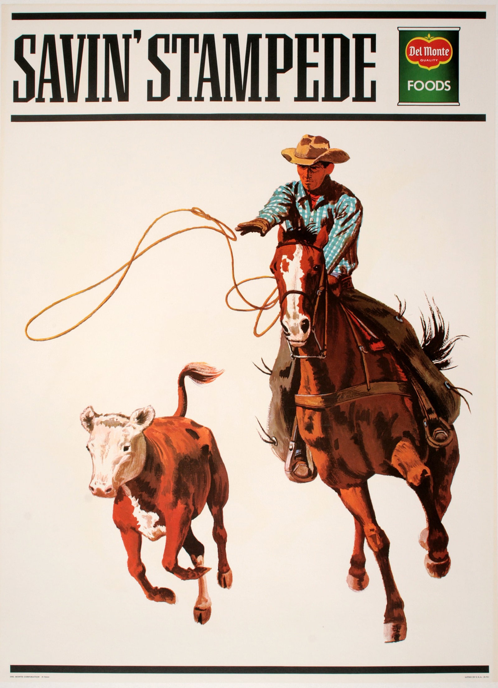 Del Monte Roundup Original Vintage Poster c1965 Cowboy Lassoing Cow (1 of 1)