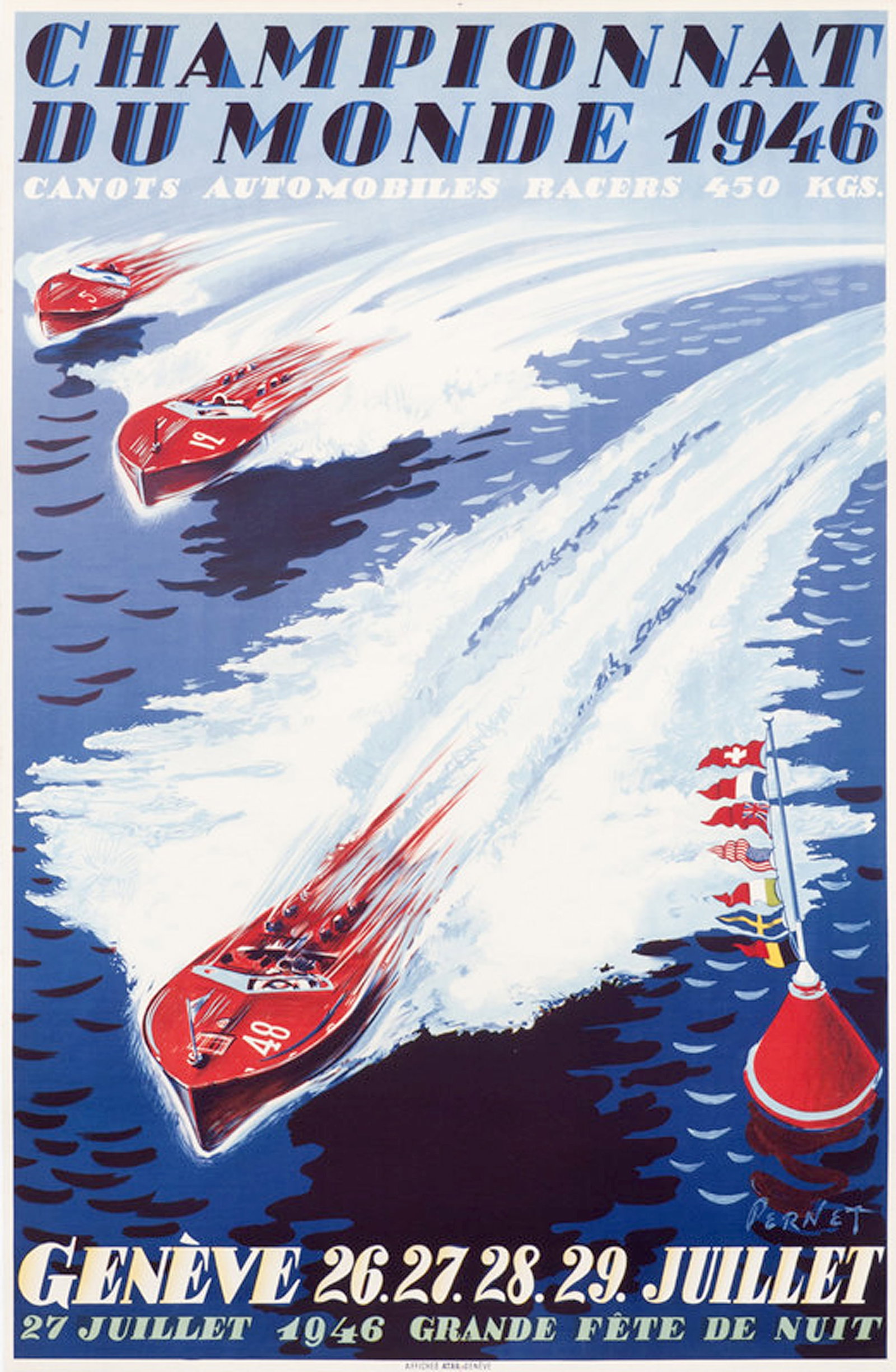 Original Vintage Motor Boat Race Poster Championnat du Monde Geneve 1946 by Percival Pernet (1 of 1)