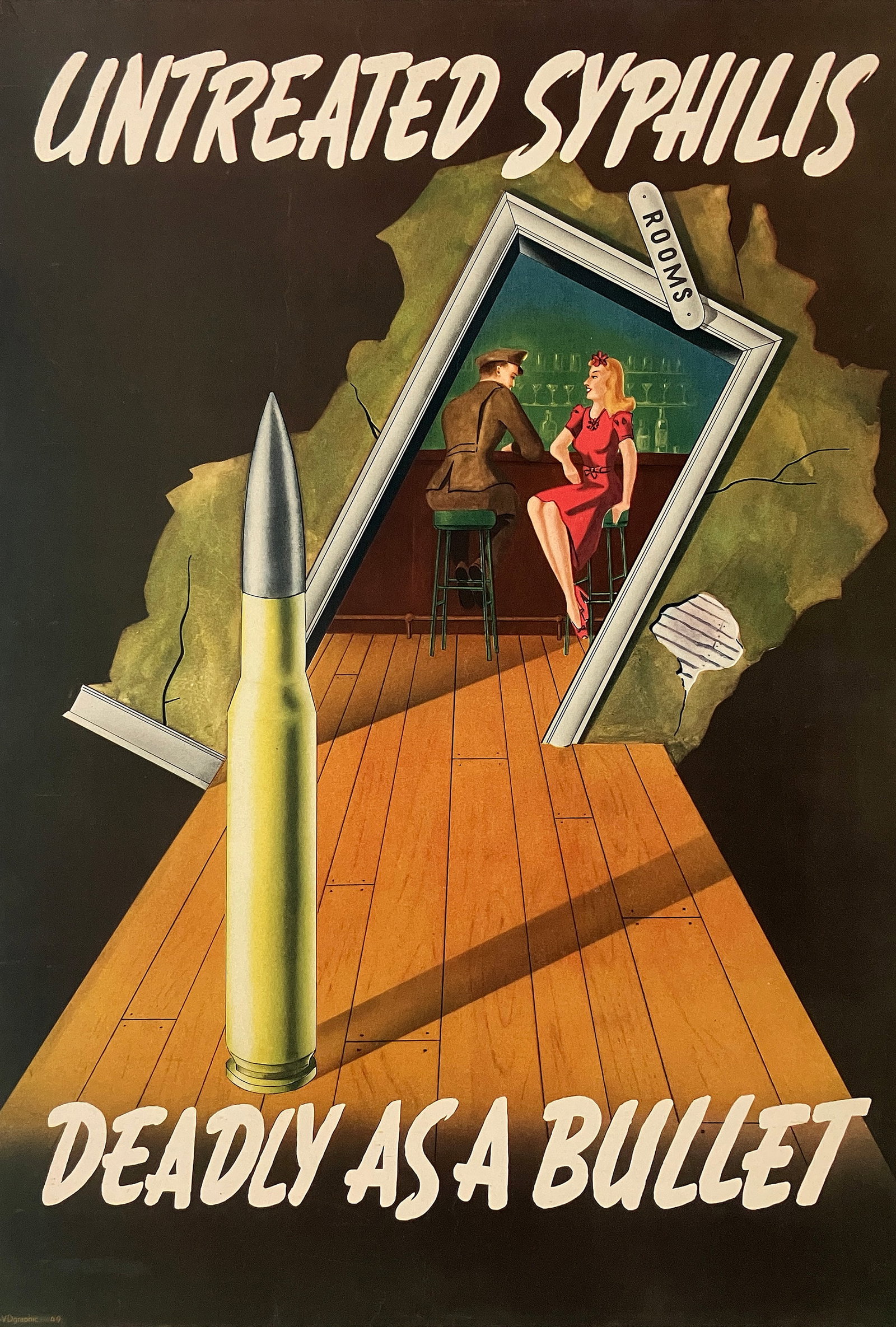 Original Vintage WWII Poster Untreated Venereal Disease Deadly As A Bullet C1943 (1 of 1)