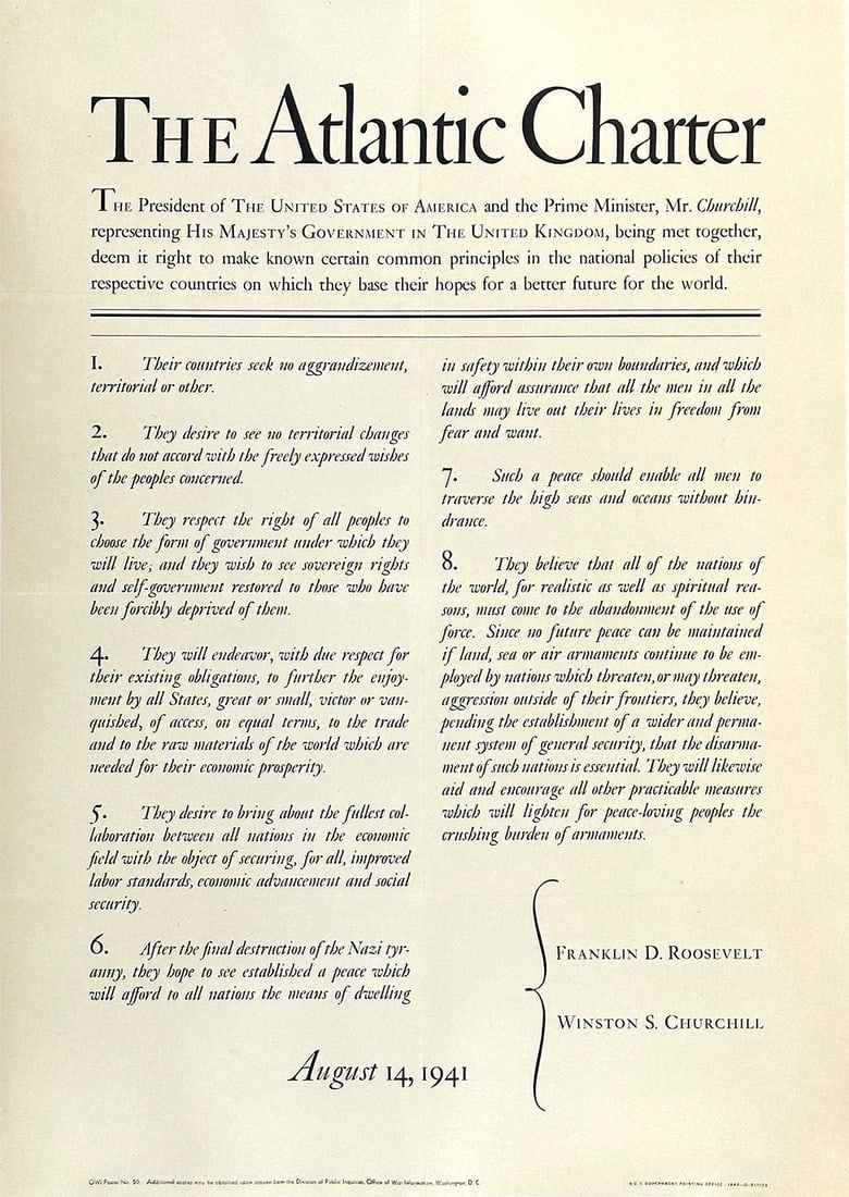 Original Vintage WWII Atlantic Charter Poster Roosevelt Churchill 1941 (1 of 1)