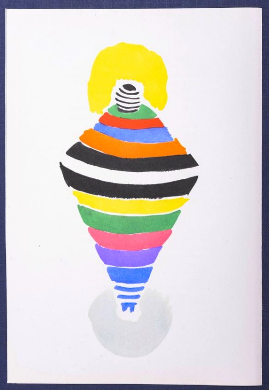 Sonia Delaunay original pochoir 1969, Pochoir Jacomet.: Sonya Delaunay (1885-1979) : Robe toupie. Original pochoir print on Vélin Aussedat printed in 1969 by Jacomet in Paris. It is one of 650 copies printed for Tableaux vivants. The size is 11 x 7 in - 2