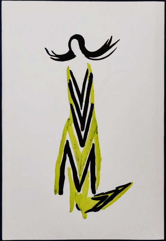 Sonia Delaunay : Tableaux Vivants 1969. Pochoir Jacomet: Sonya Delaunay (1885-1979) : Robe de Bal. Original pochoir print on Vélin Aussedat printed in 1969 by Jacomet in Paris. It is one of 650 copies printed for Tableaux vivants. The size is 11 x 7 in - 2