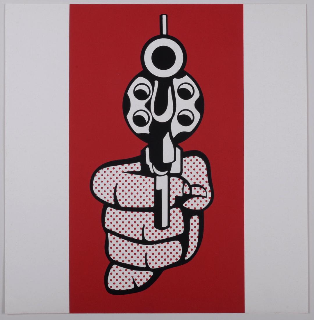 Roy Lichtenstein Pistol, 1968. Original Screen-print.: Roy Lichtenstein : Pistol, 1968, Screen-print in colors on wove paper, copyright and date, verso, published by Multiples, Inc., New York, the full sheet, in excellent condition. Size : Image 15 x 8 5/