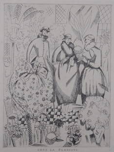 Jean-Emile Laboureur Chez la fleuriste 1920 Etching: Jean-Emile Laboureur Chez la fleuriste 1920 : Etching, Burin numbered 319, on japan paper. Plate mark : 195 x 150 mm. . Size of the sheet : 310x230 mm Ref: Farmer 192. Beautiful and fresh proof on jap