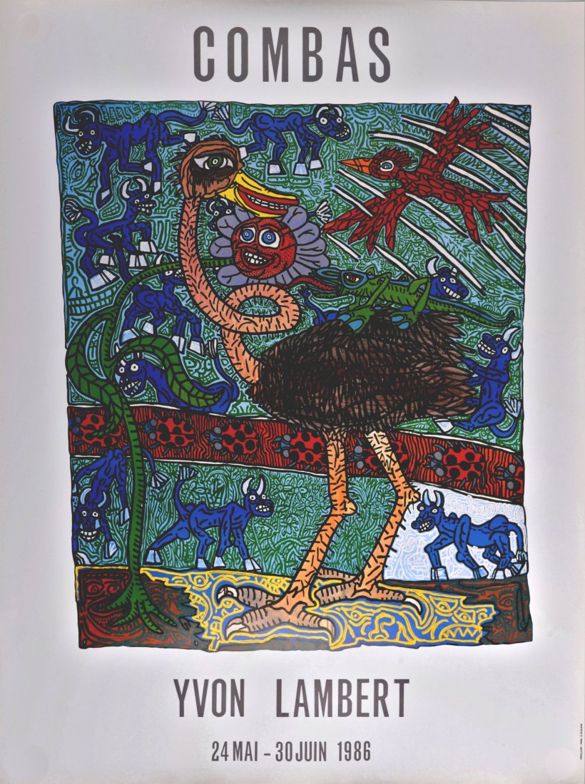 Robert Combas - Yvon Lambert, 1986: Offset lithograph on glazed poster paper. Dimensions: + Size of the sheet: 81 x 60,2 cm / 31,8 x 23,7 in. + Size of the image: 55,3 x 49 cm / 21,7 x 19,2 in. Published on the occasion of 1986 Robert C