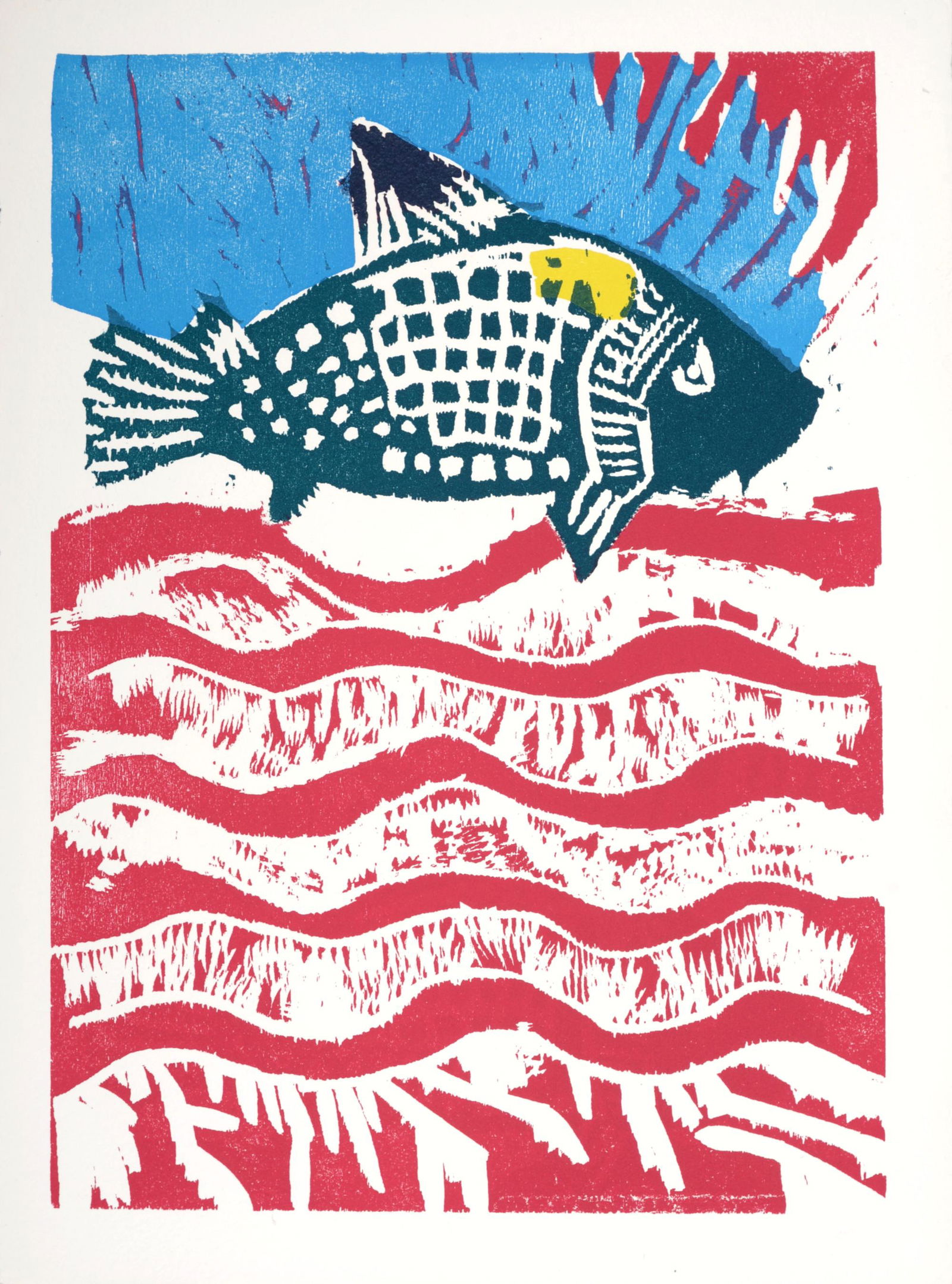 Bernard Lorjou - La Carpe, 1965: Woodcut print on Auvergne Richard de Bas paper. Edition of 200. Dimensions: + Size of the sheet: 38,5 x 28,3 cm / 15,1 x 11,1 in. + Size of the image: 35 x 25 cm / 13,7 x 9,8 in. Issued from the portf