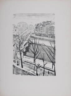 Albert Marquet - Les Quais de Paris, 1950: Lithograph in black and white on Arches paper. Dimensions: + Size of the sheet: 38 x 28 cm / 14.8 x 11 in + Size of the image: 24.5 x 16.5 cm / 9.6 x 6.5 in Size edition : 150. Published by Galerie Ch