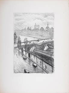 Albert Marquet - Les Quais de Paris 4, 1950: Lithograph in black and white on Arches paper. Dimensions: + Size of the sheet: 38 x 28 cm / 14.8 x 11 in + Size of the image: 24.5 x 16.5 cm / 9.6 x 6.5 in Size edition : 150. Published by Galerie Ch