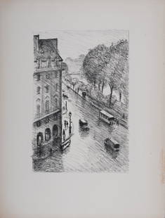 Albert Marquet - Rue de Paris, 1950: Lithograph in black and white on Arches paper. Dimensions: + Size of the sheet: 38 x 28 cm / 14.8 x 11 in + Size of the image: 24.5 x 16.5 cm / 9.6 x 6.5 in Size edition : 150. Published by